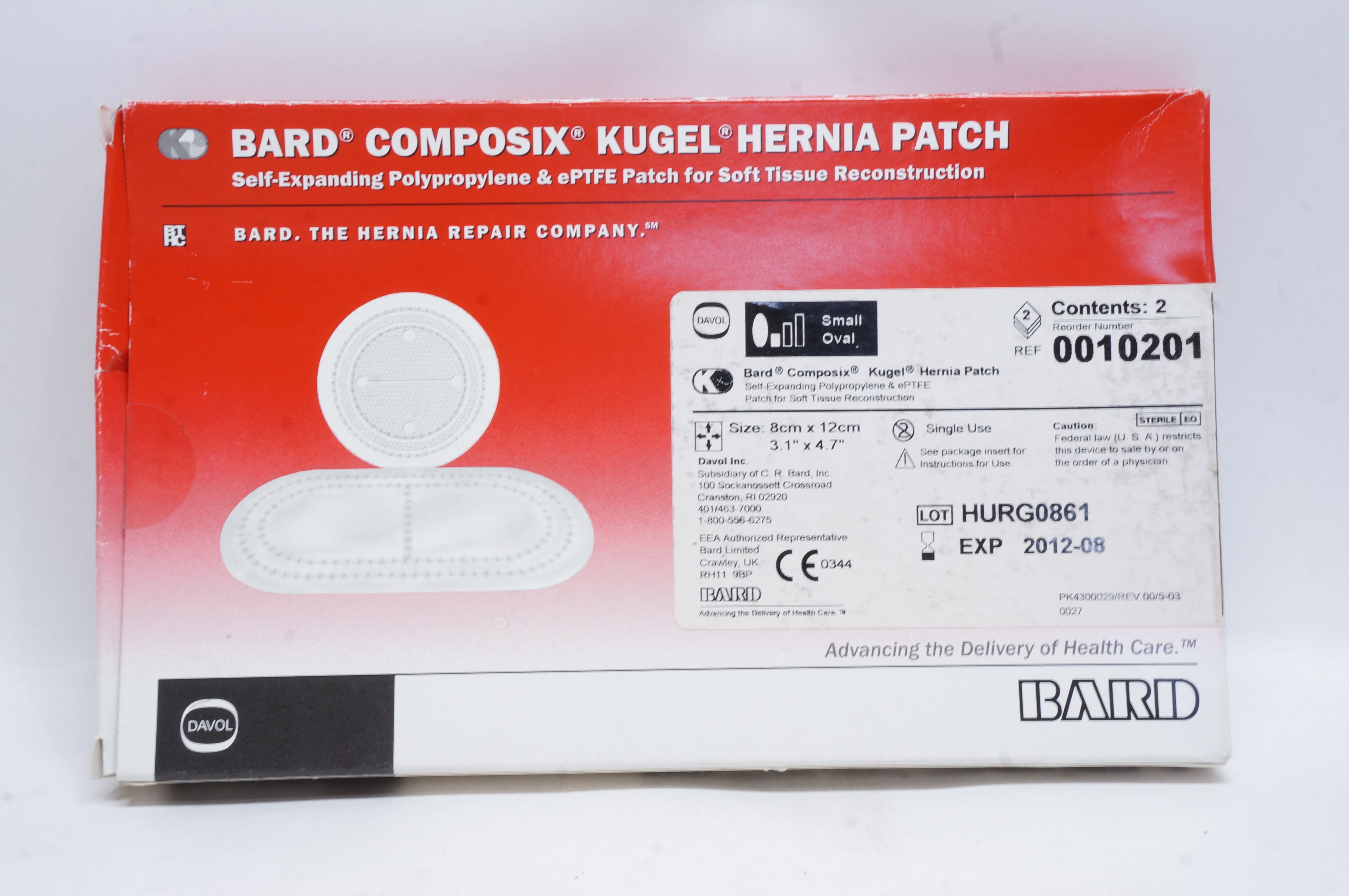 Bard 0010201 Composix Kugel Hernia Patch 3.1inch x 4.7inch (x) - Box of 2