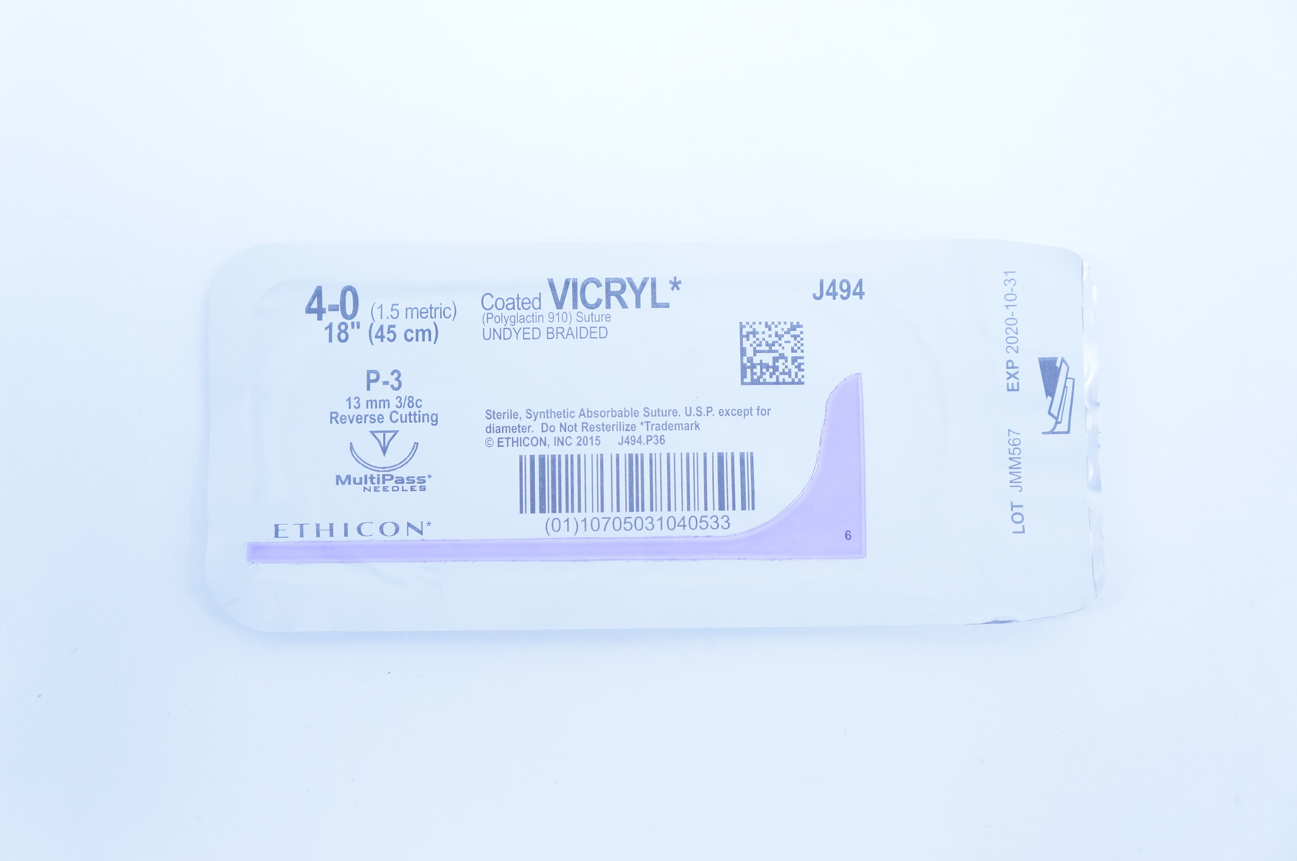 Ethicon J494 4-0 Coated Vicryl Stre. Undyed Braided 18inch, P-3 13mm