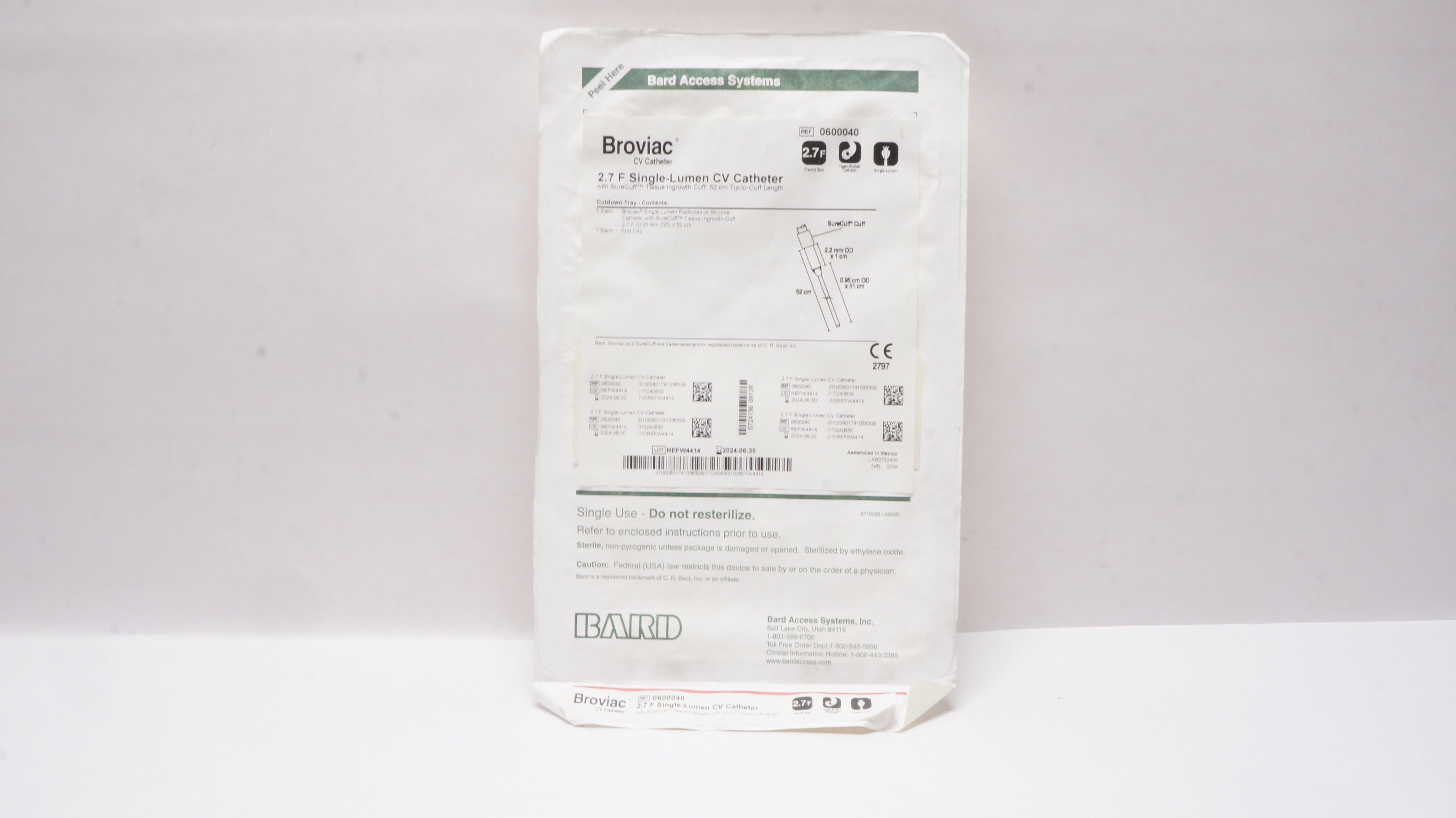 Bard 0600040 Broviac Single-Lumen CV Cath. 2.7F (x)