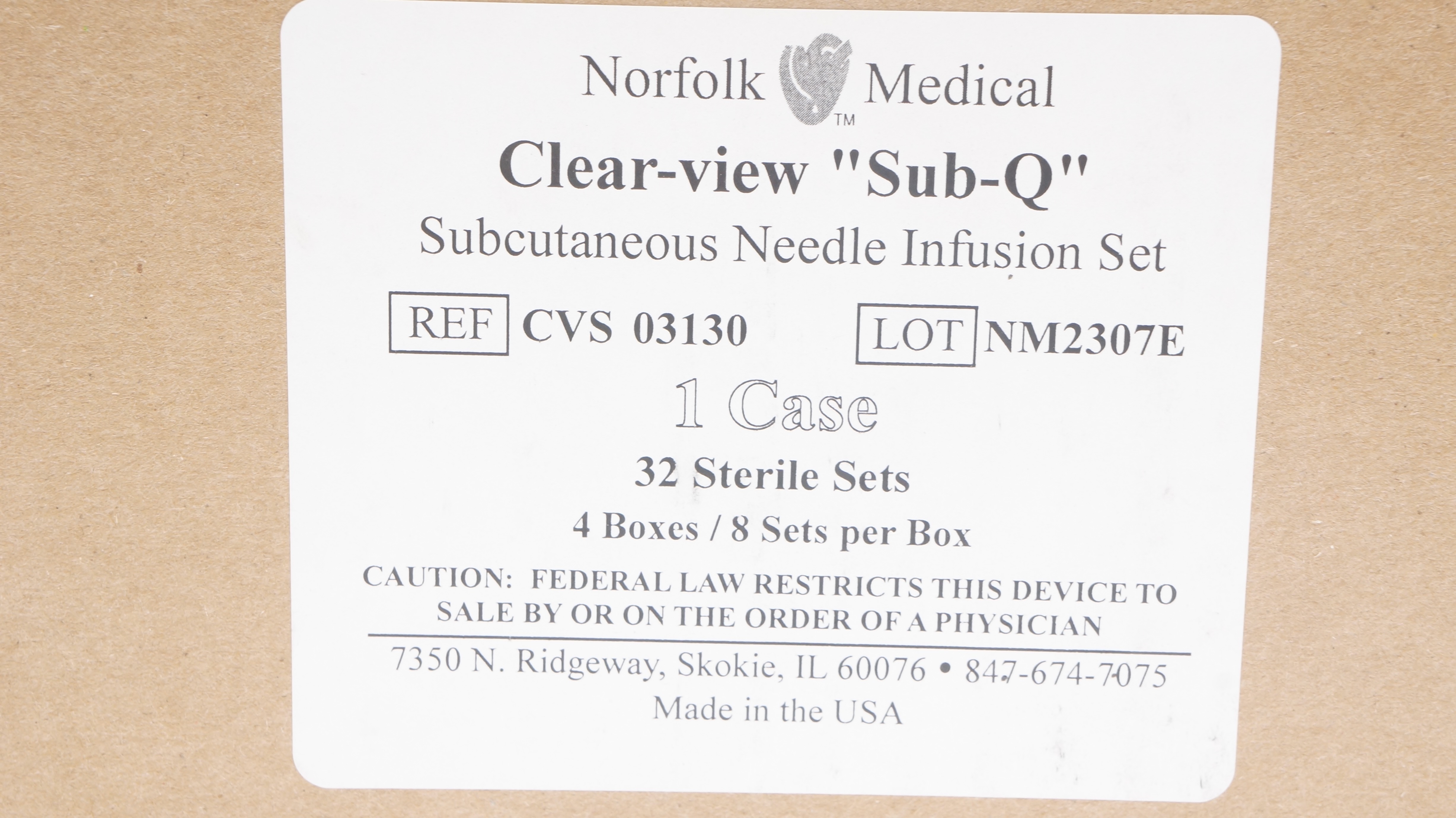 Norfolk CVS03130 Clear-View Sub-Q Subcutaneous Ndle Infusion Set - Box of 32