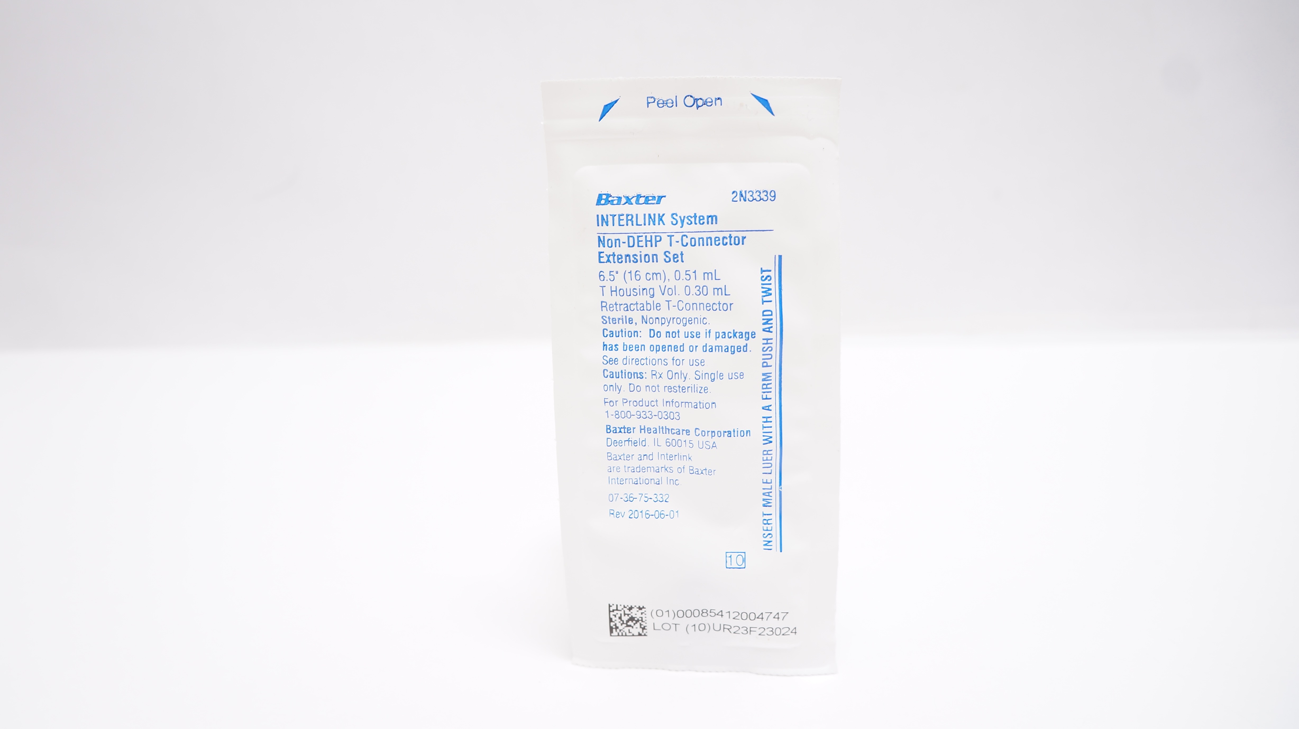 Baxter 2N3339 INTERLINK System Non-DEHP Extension Set 6.5inch x 0.51mL x 0.30mL