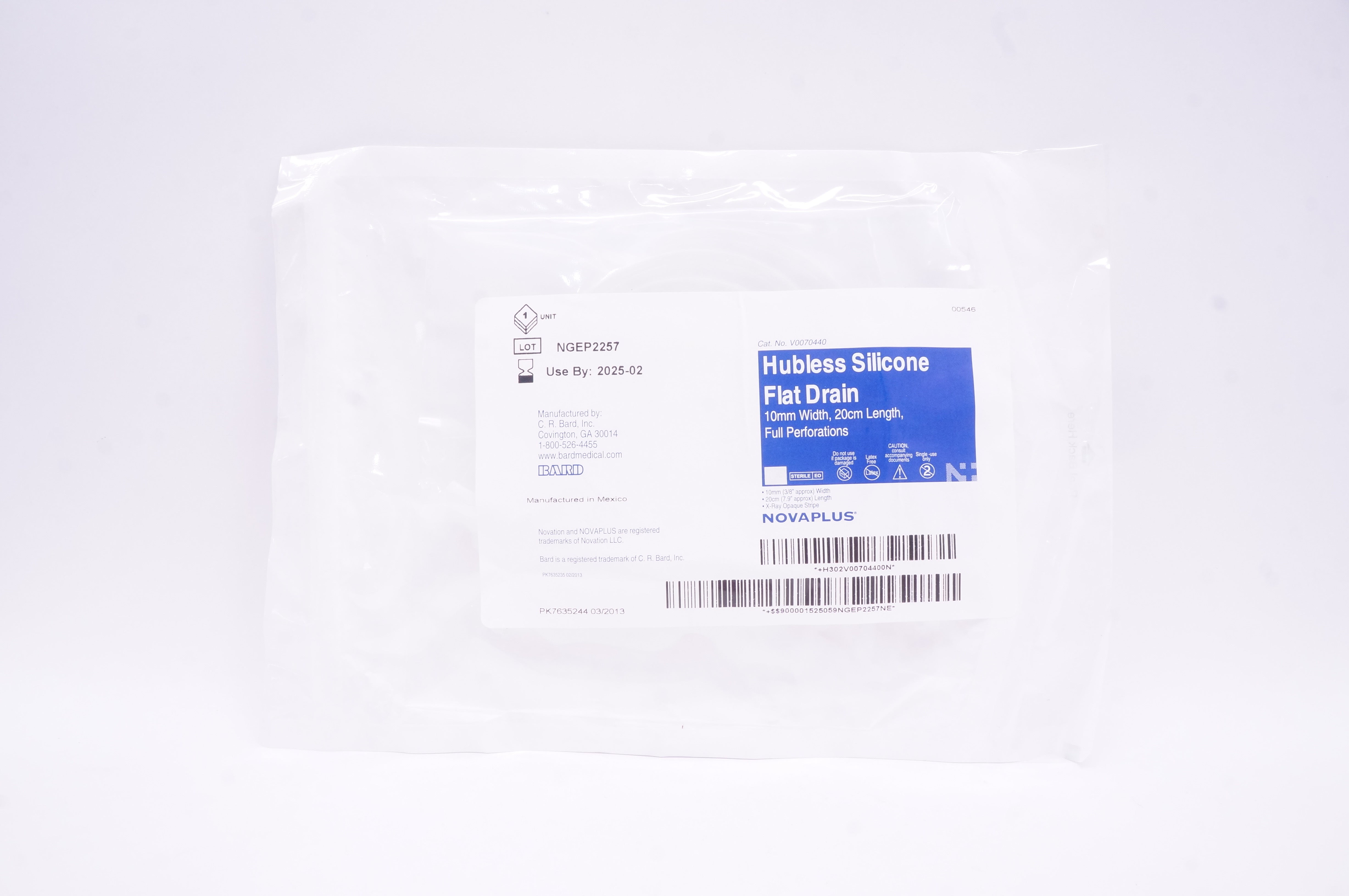 Bard V0070440 Novaplus Hubless Silicone Flat Drain 10mm x 20cm