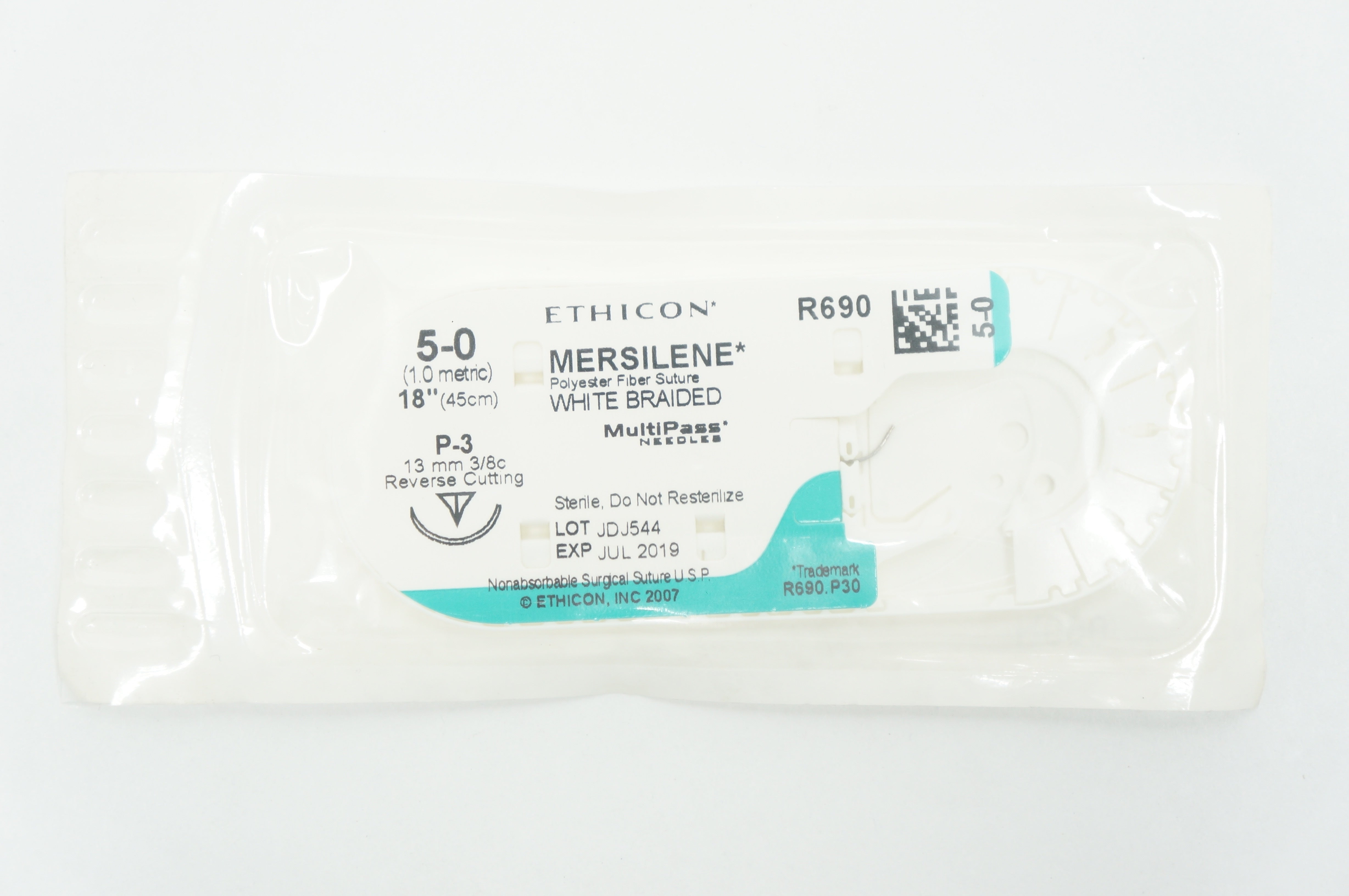Ethicon R690 Polyester Fiber Stre. White Braided 5-0 18inch P-3 13mm (x)