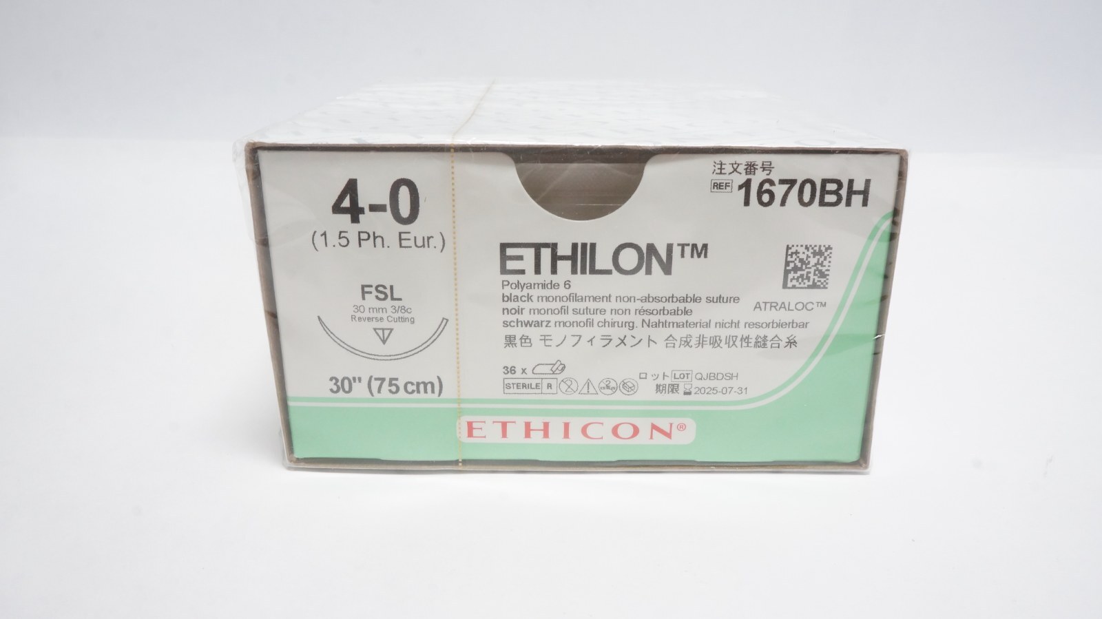 ETHICON 1670BH ETHILON Suture 4-0 Black 30" FSL 36/Box
