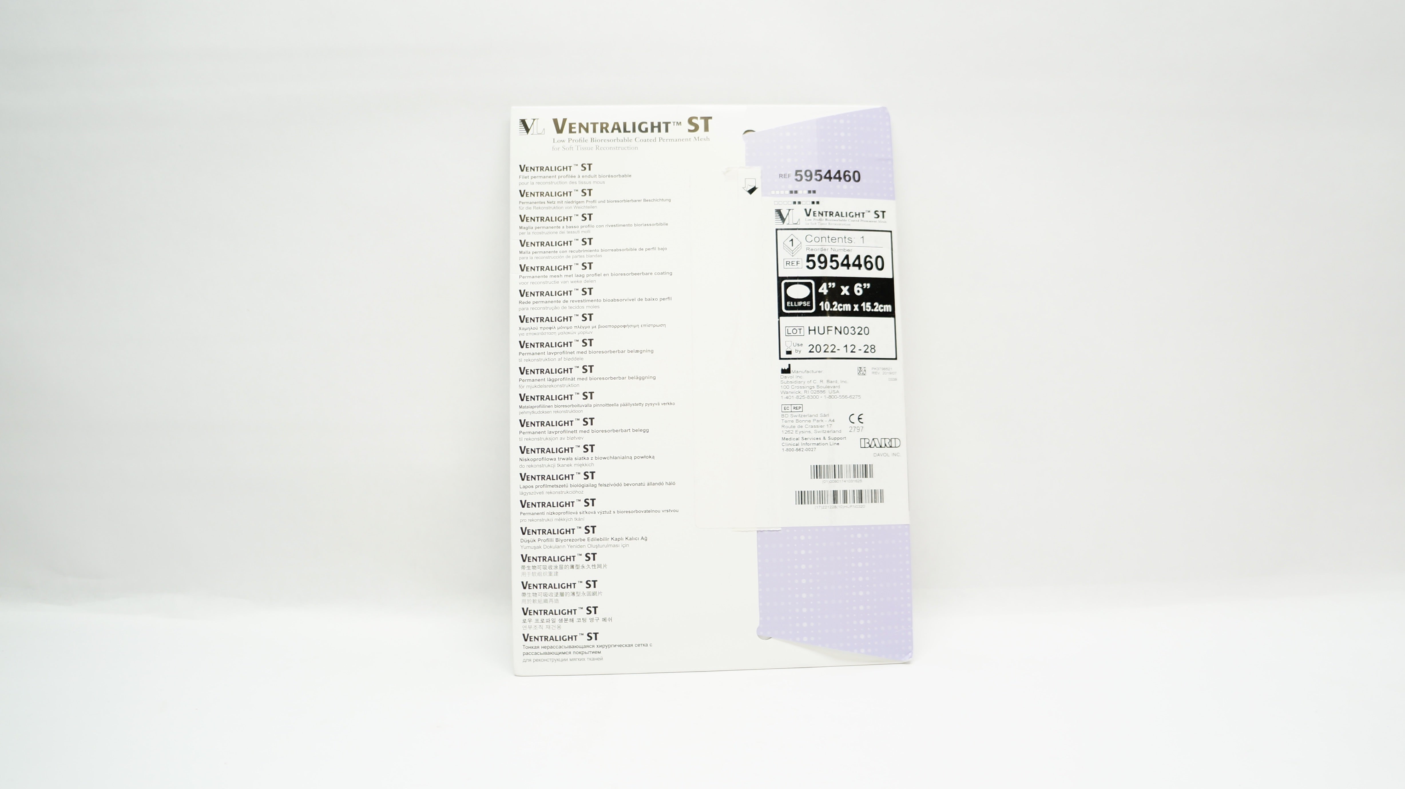 Bard 5954460 Ventralight Bioresorbable Coated Permanent Mesh 4inch x 6inch (x)