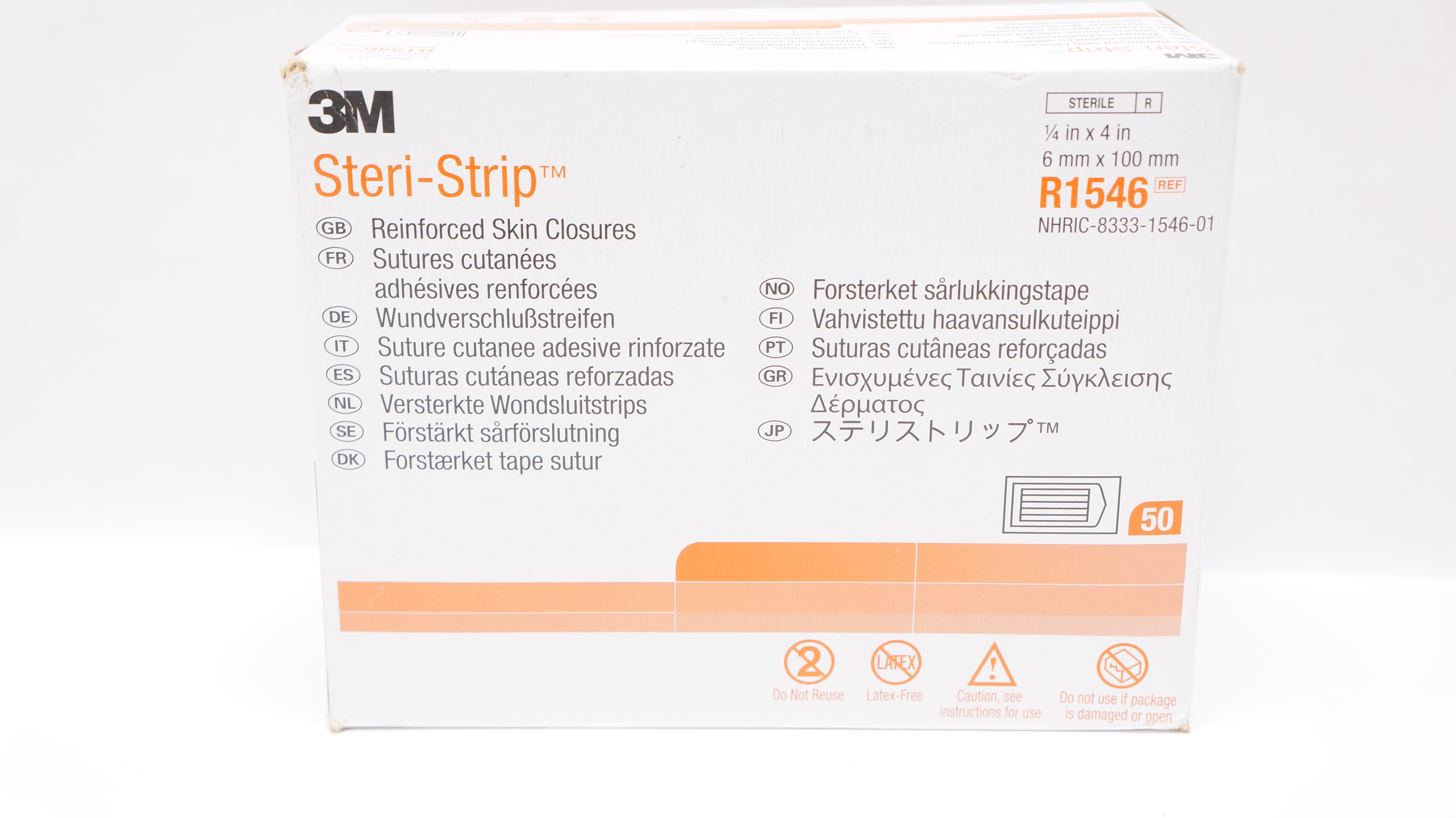 3M R1546 Steri-Strip Reinforced Skin Closures 1/4inch x 4inch (x) - Box of 50