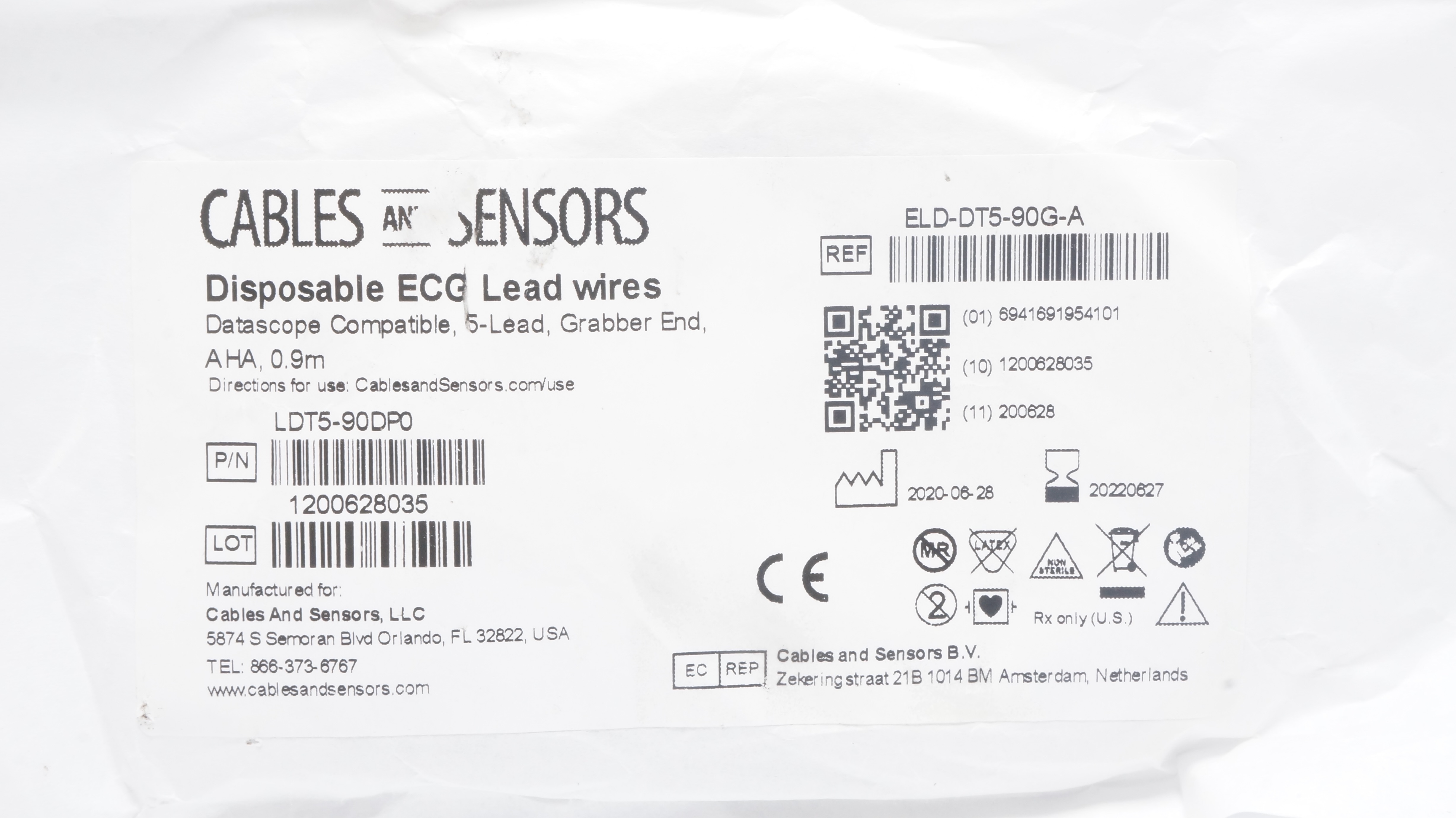 Cables &Sensors ELD-DT5-90G-A Disposable ECG Lead Wires (x)