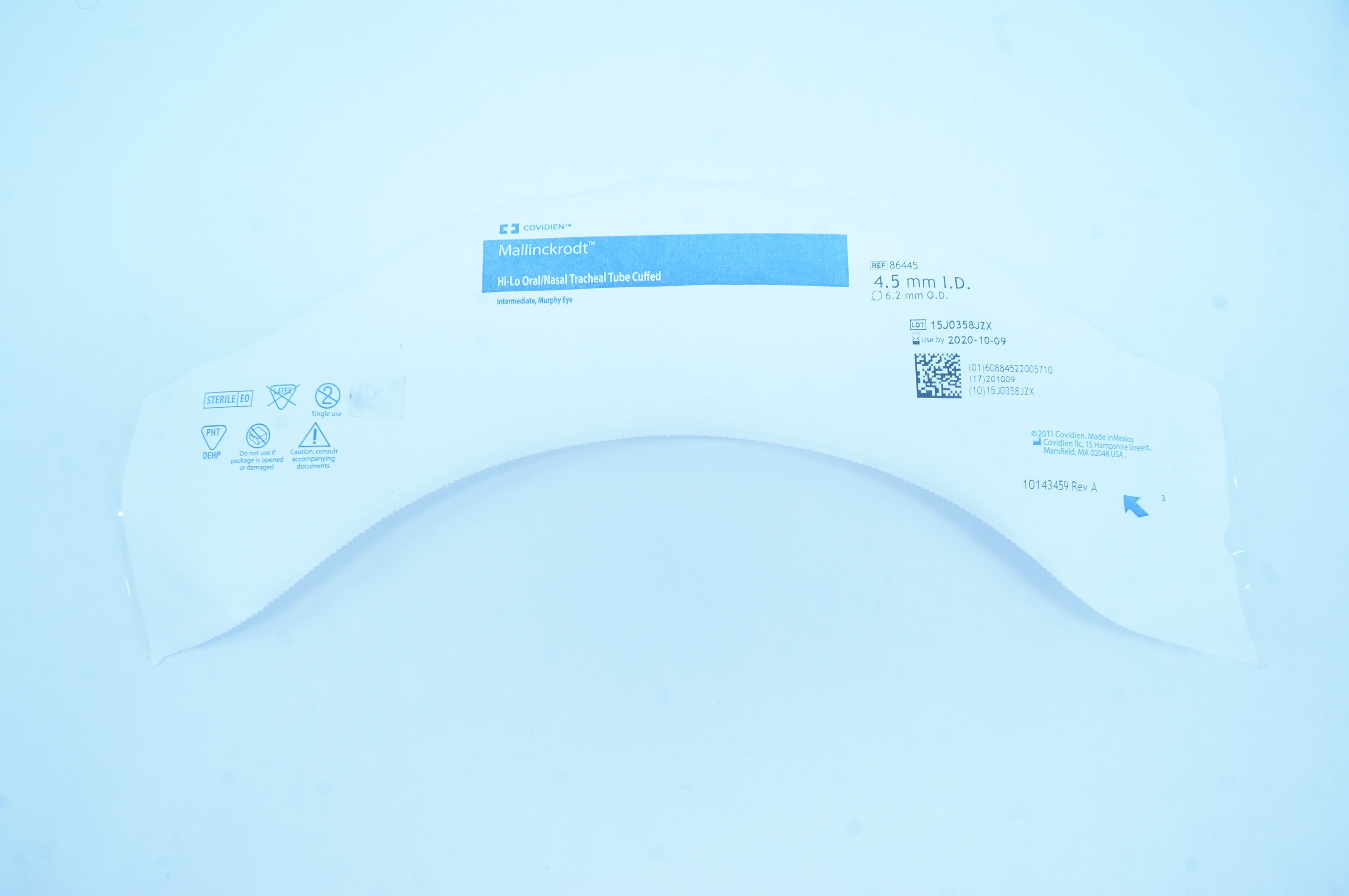 Covidien 86445 Mallinckrodt Hi-Lo Oral/Nasal Tracheal Tube Cuffed 4.5 x6.2mm (x)