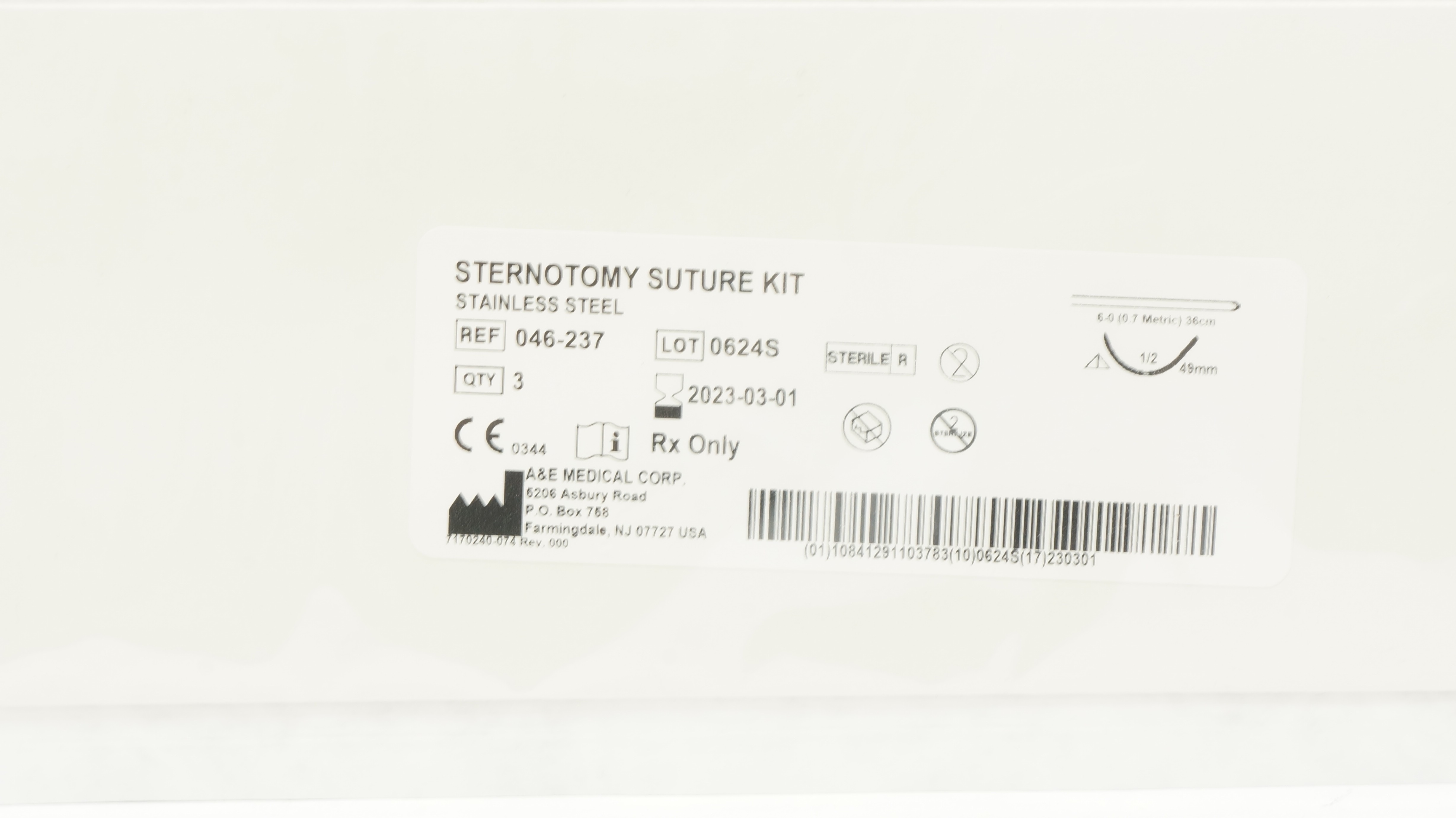 A&E 046-237 6-0 Myo/Wire II Sternotomy Stre 1/2 49mm 36cm (x) - Box of 3
