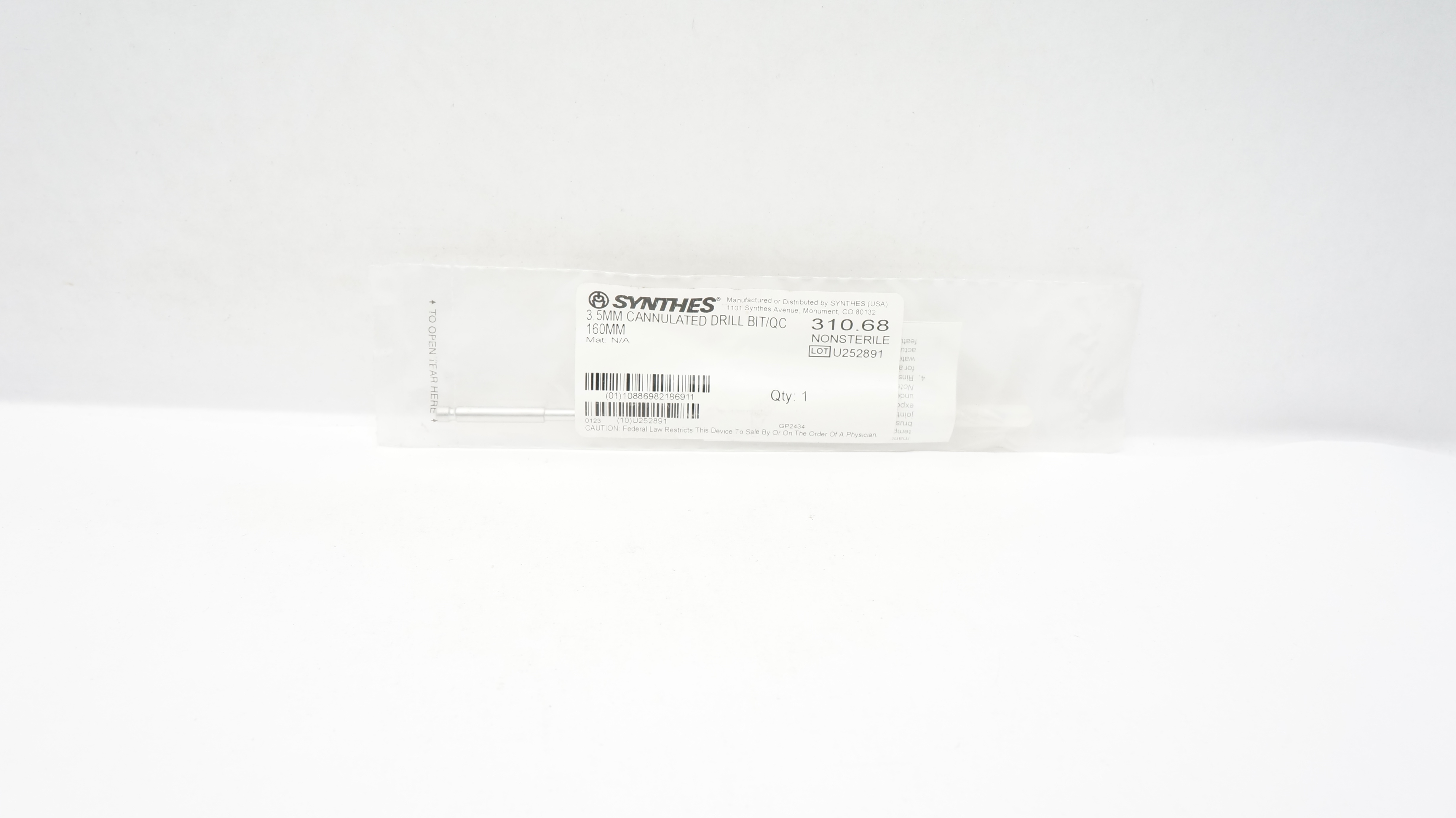 Synthes 310.68 3.5mm Cannulated Drill Bit/Quick 160mm