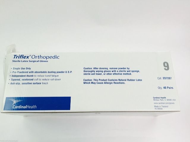 2D7287 ~ Cardinal Health Orthopedic Latex Surgical Gloves Size 9 ~ Box of 40