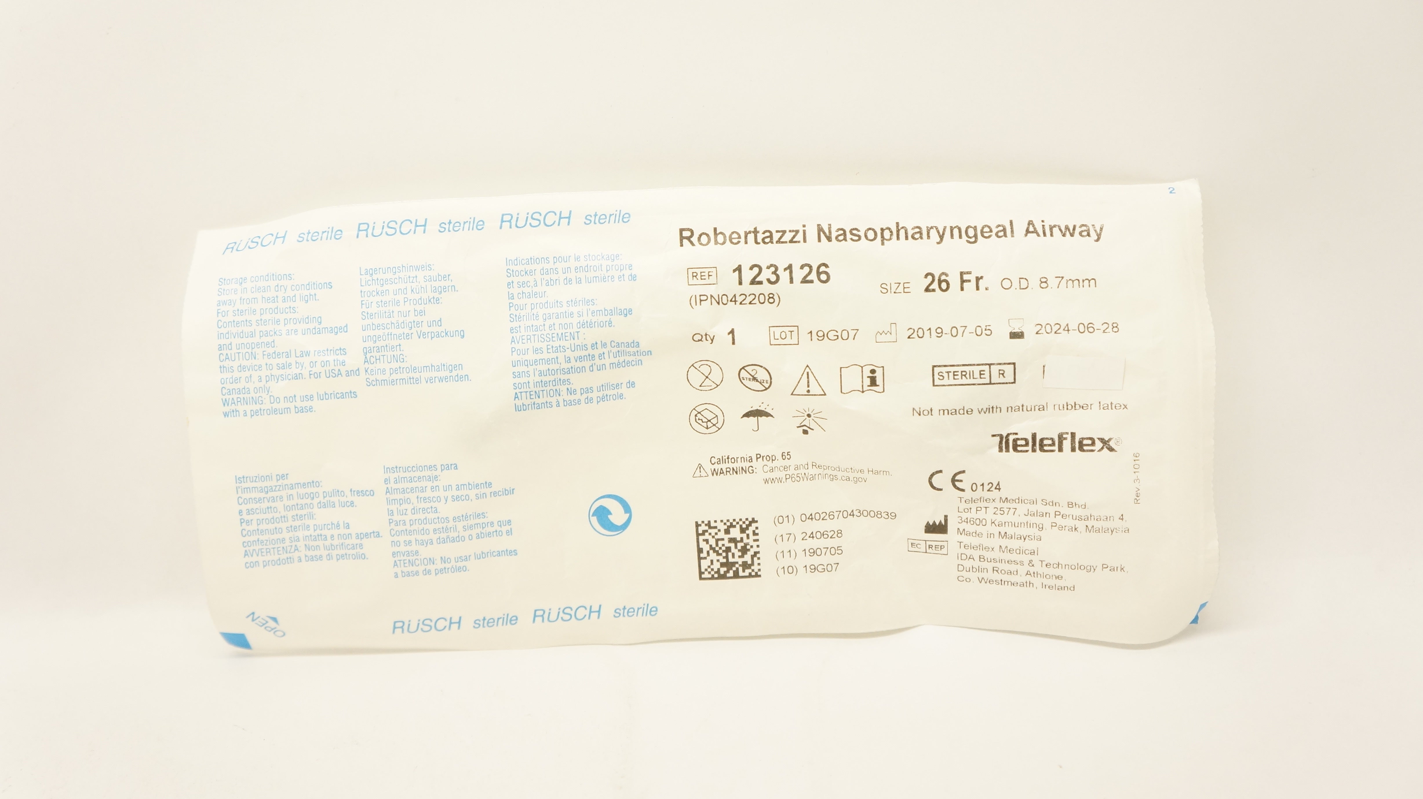 Teleflex 123126 Rusch Robertazzi Nasopharyngeal Airway 26Fr x 8.7mm OD (x)