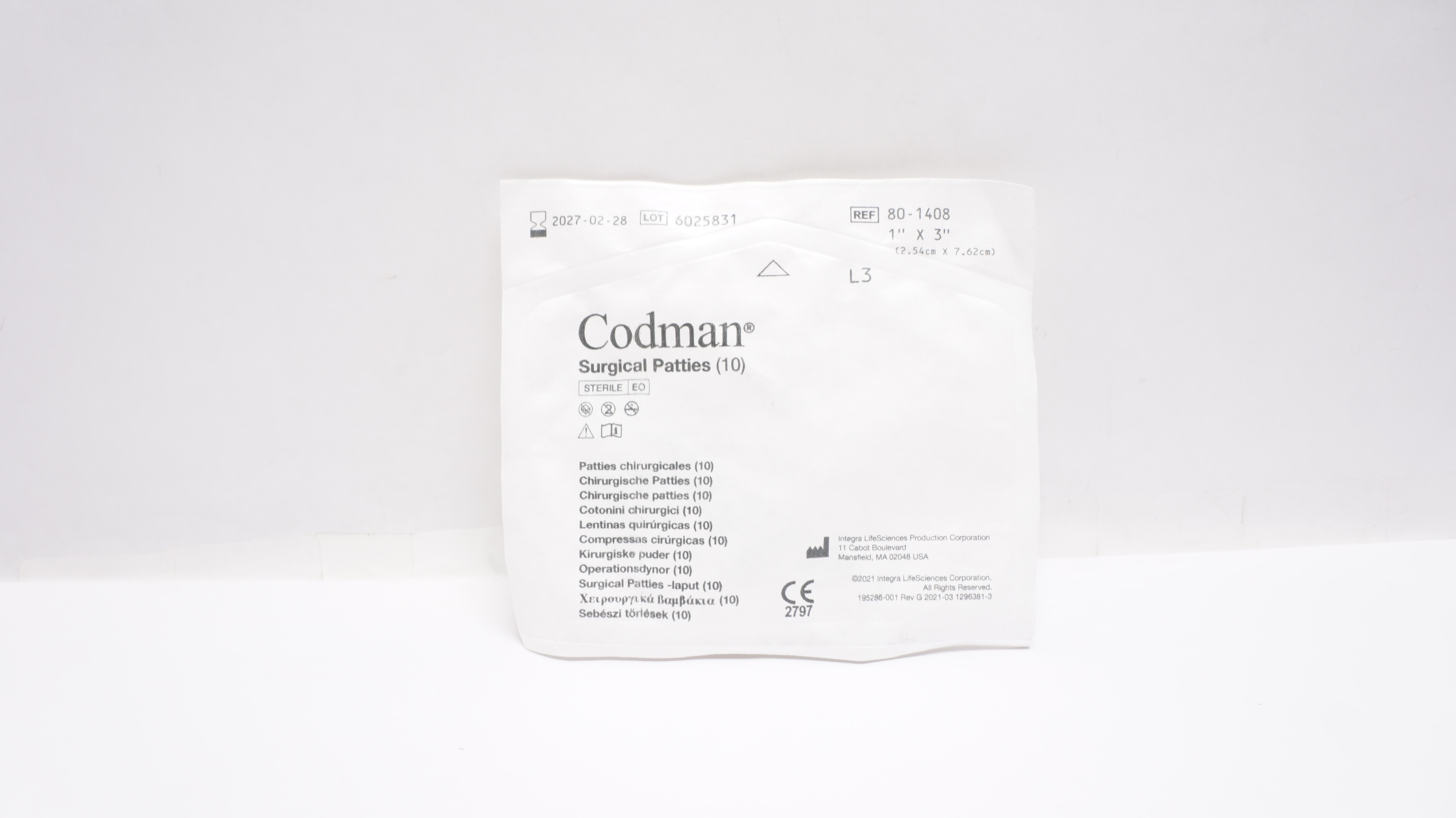 Codman 80-1408 Surgical Patties 1 inch x 3 inch - Pack of 10