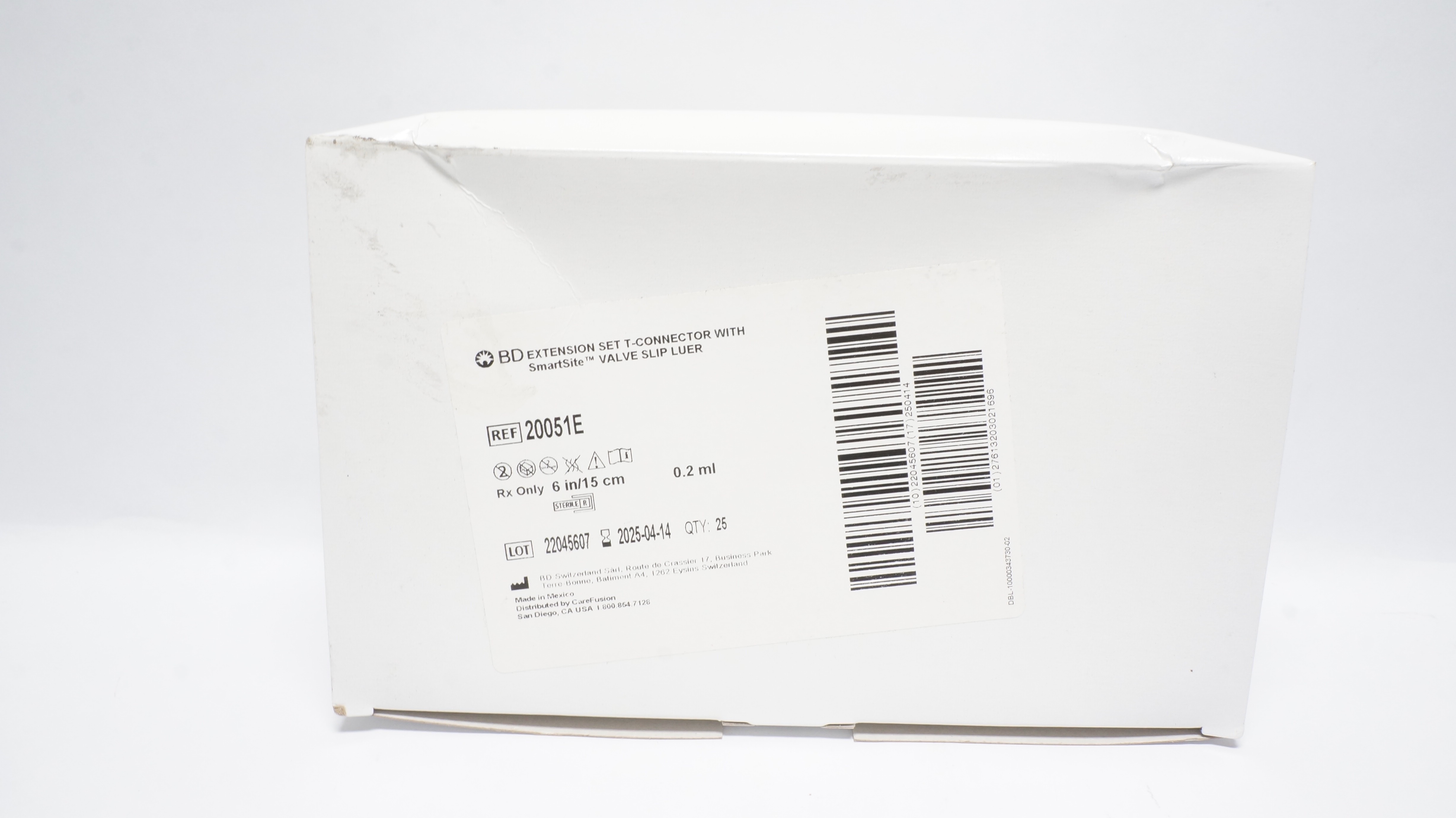 BD 20051E Extension Set T-Connector w/SmartSite Valve Slip Luer (x) - Box of 25