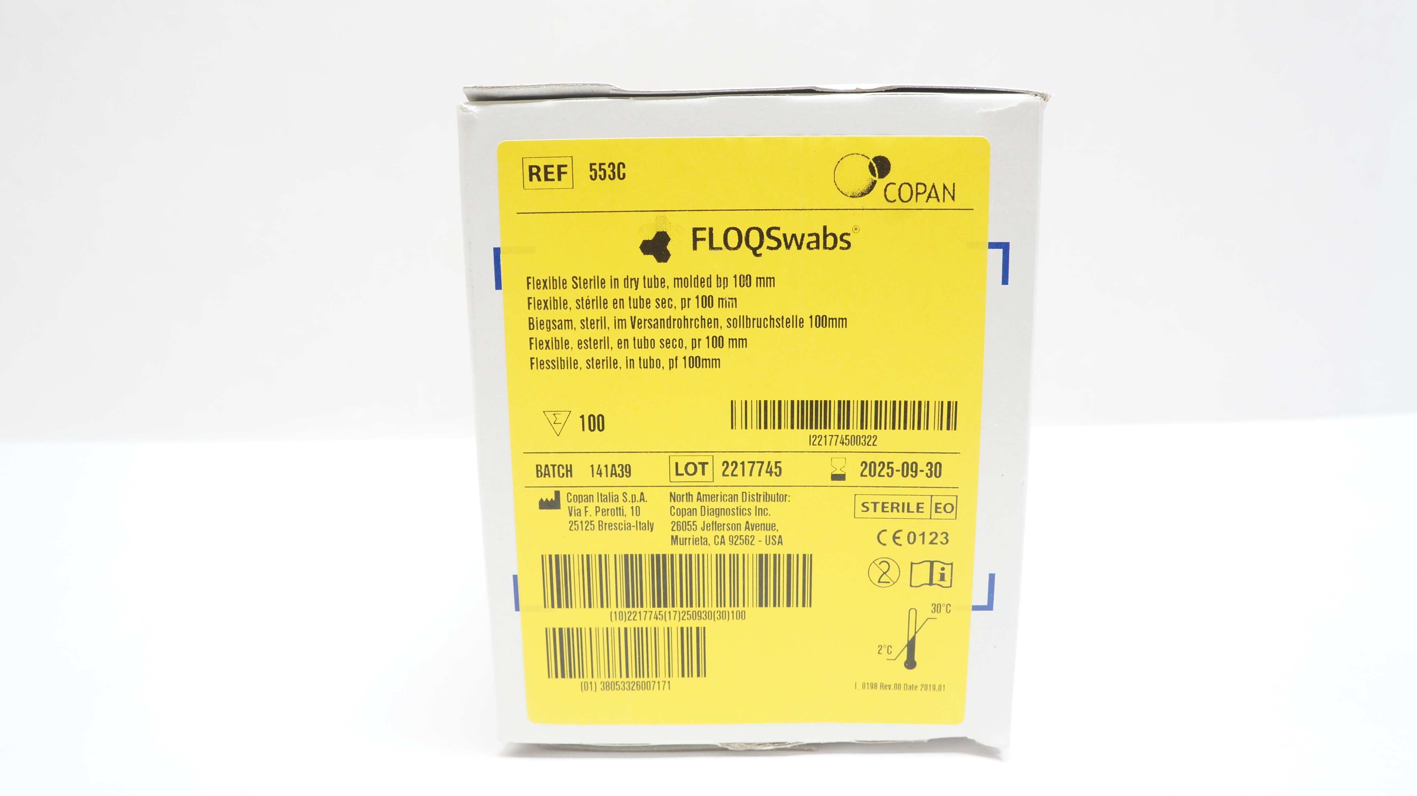 Copan 553C FLOQSwabs Flexible, Sterile in Dry Tube, Molded bp 100mm - Box of 100