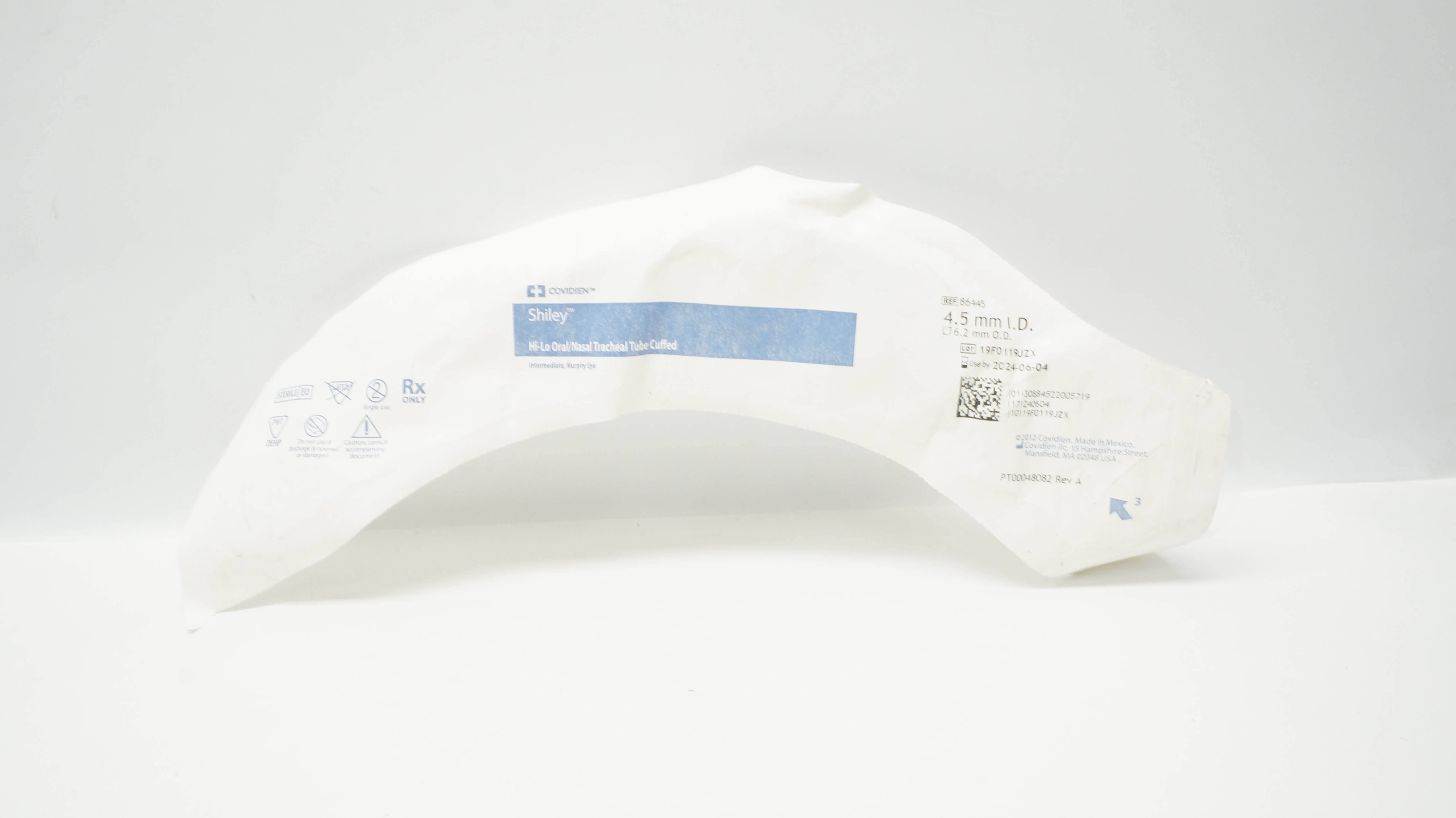 Covidien 86445 Shiley Hi-Lo Oral/Nasal Tracheal Tube Cuffed 4.5mm ID x 6.2mm (x)