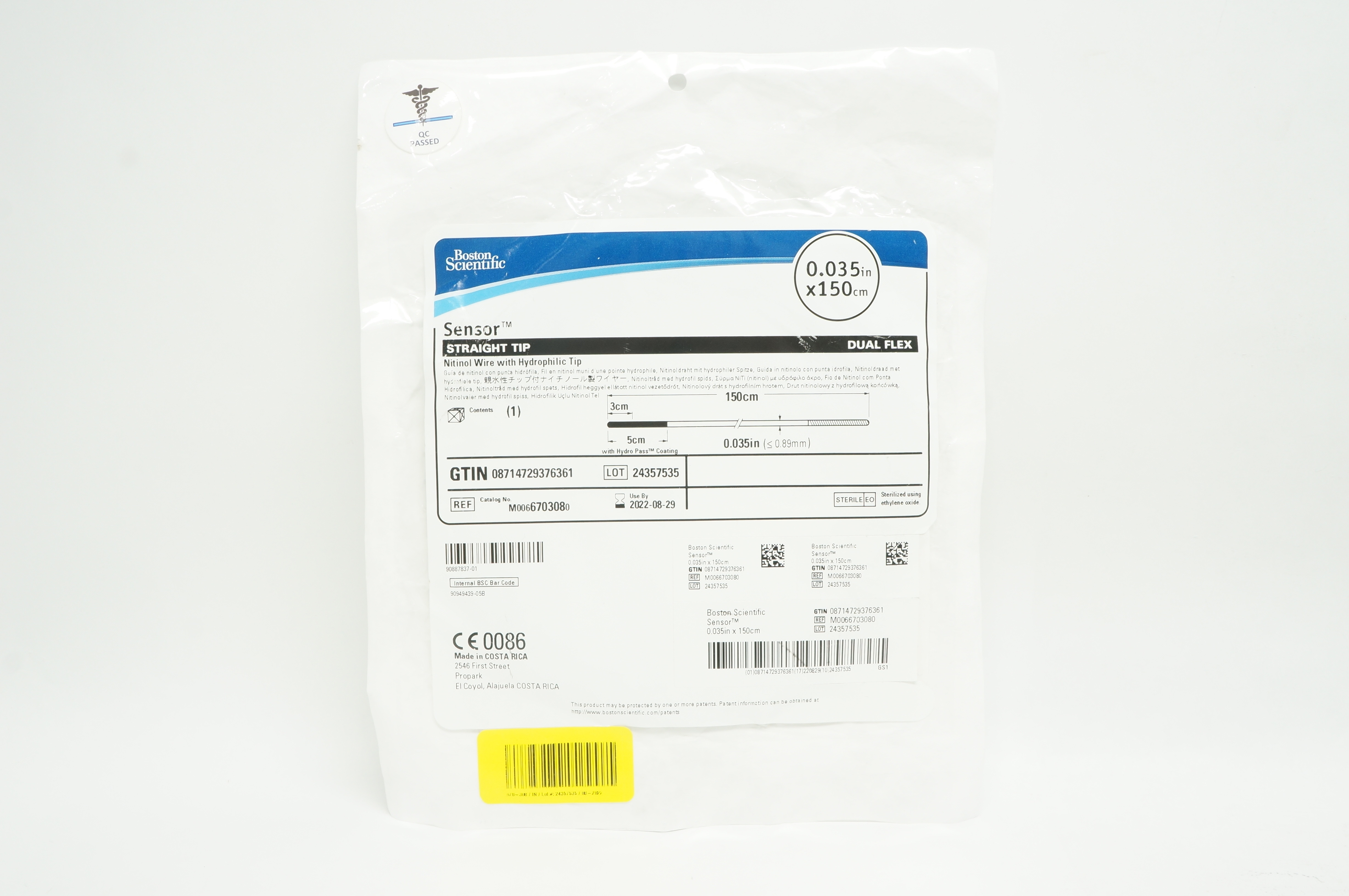 Boston Scientific M0066703080 Sensor Nitinol Wire Straight Tip 0.035inch x 150cm