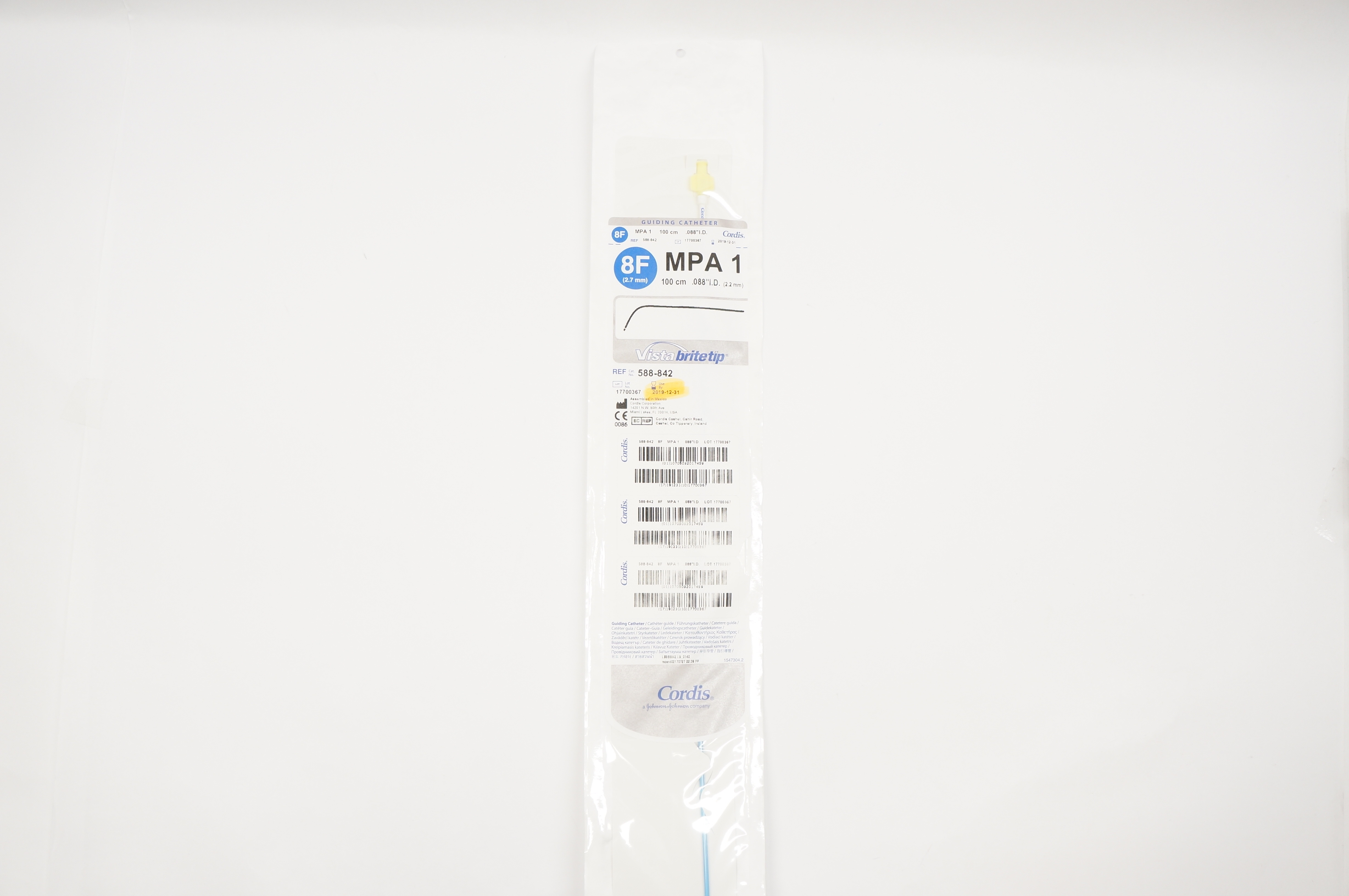 Cordis 588-842 Vistabritetip Guiding Cath. 8F x 100cm x 0.088inch ID, MPA 1 (x)