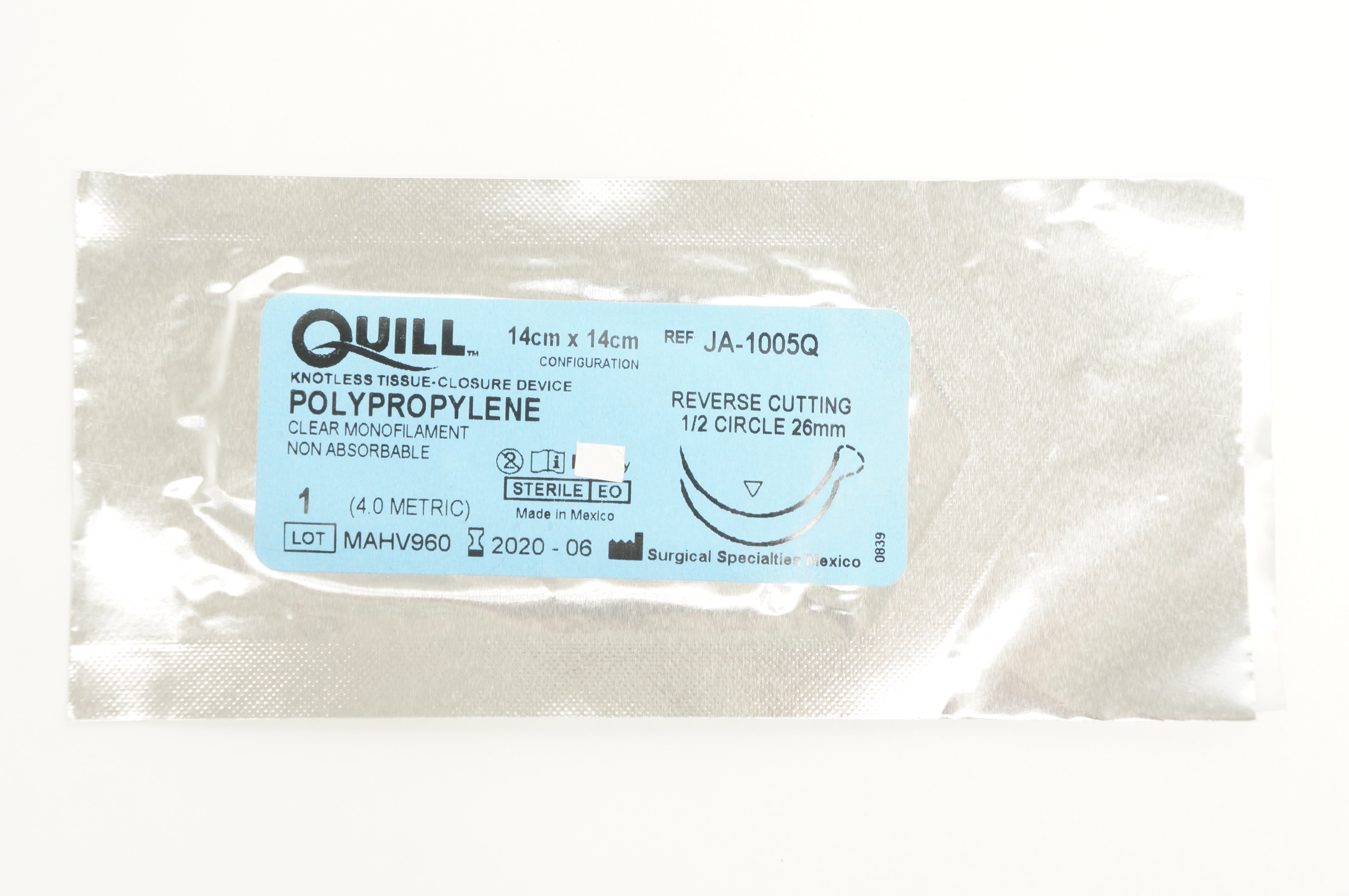 Quill JA-1005Q 1 POLYPROPYLENE, Clear Monofilament, 1/2 26mm, 14cm x 14cm (x)