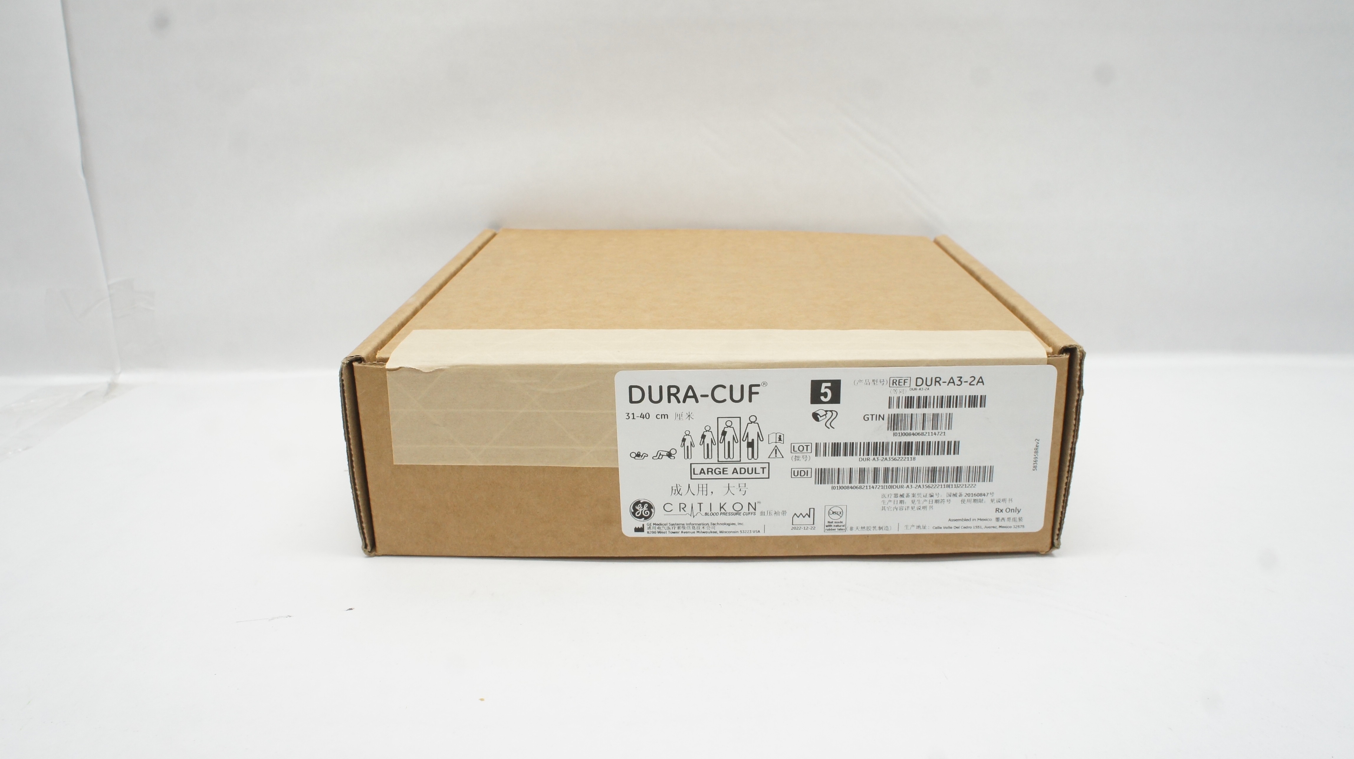 GE Medical DUR-A3-2A Dura-Cuf Blood Pressure Cuffs Large Adult 31-40cm -Box of 5