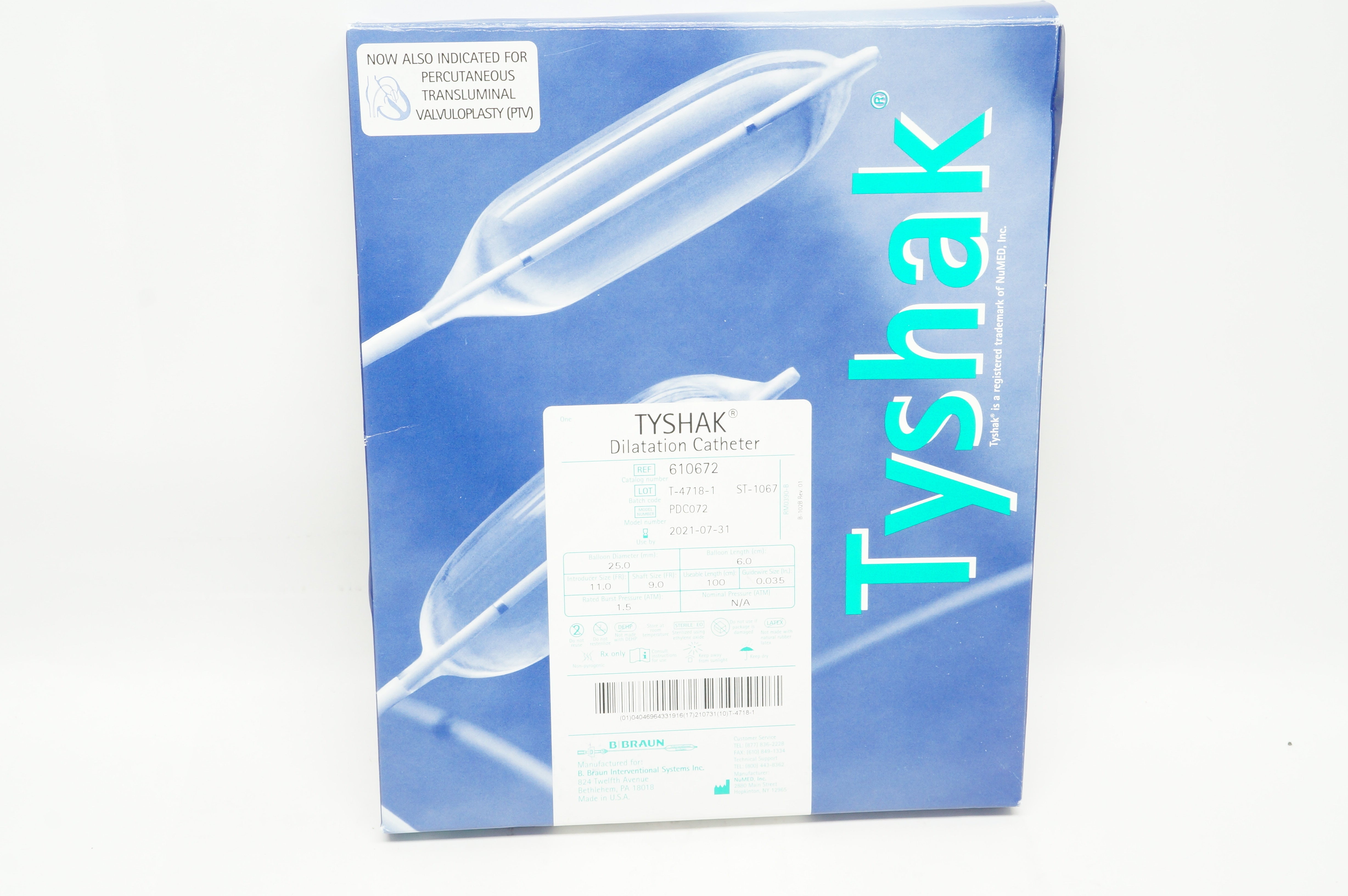 B. Braun 610672 Tyshak Dilatation Catheter 6.0cm x 100cm 25.0mm (x)