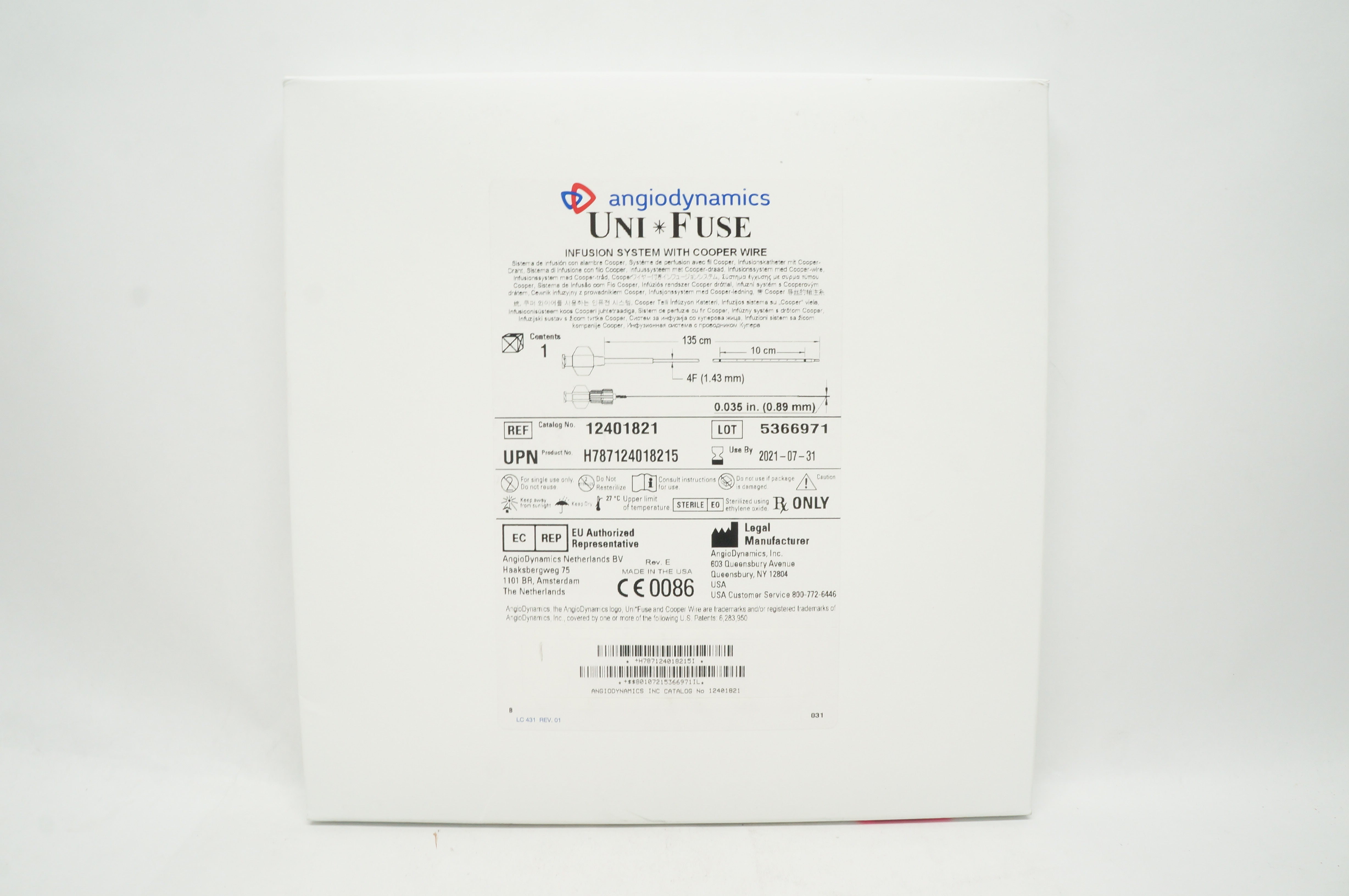 AngioDynamics 12401821 Uni Fuse Infusion System 135cm x 10cm x 4F x 0.035inch(x)