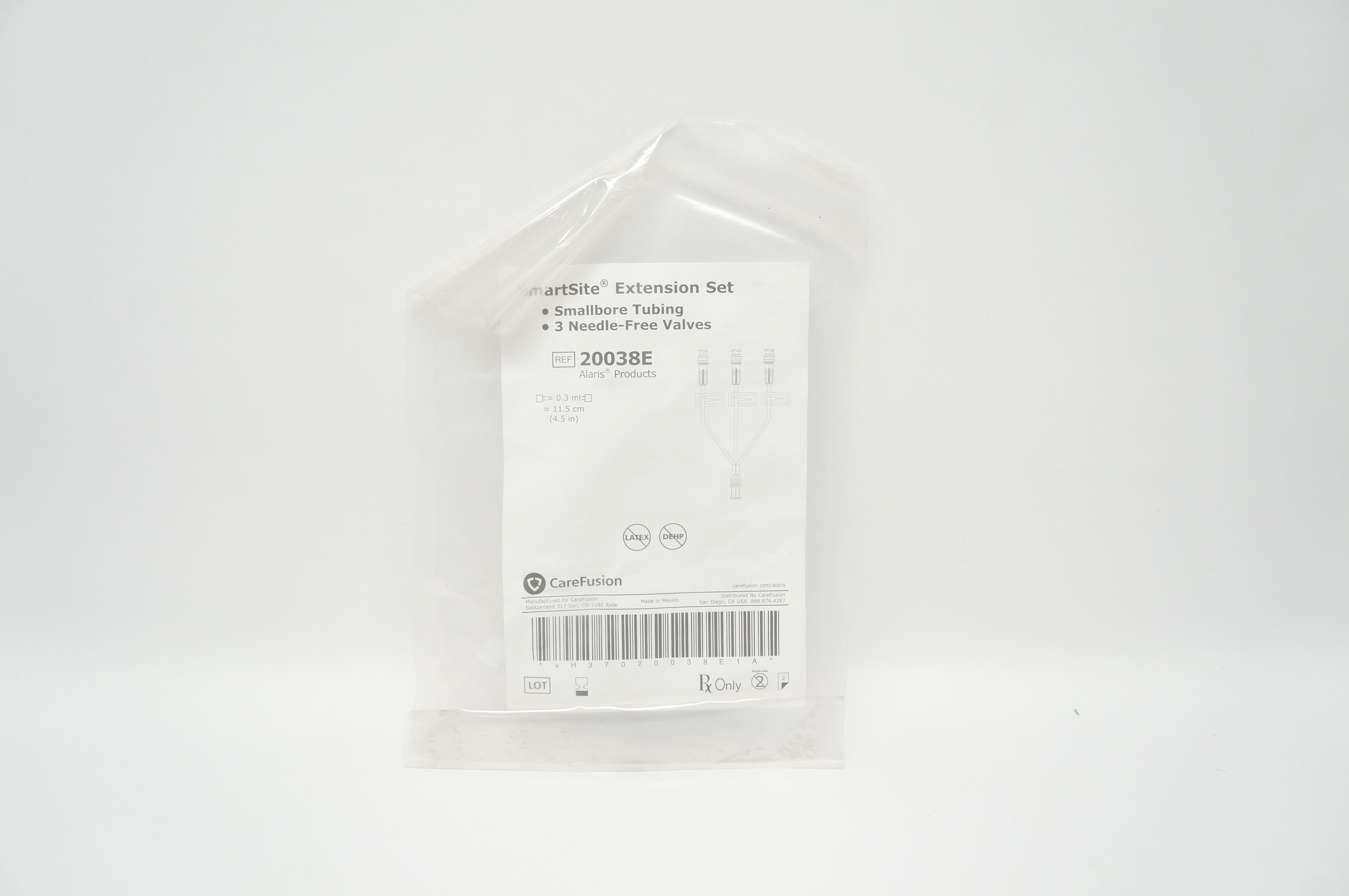 CareFusion 20038E SmartSite Extencsion Set Smallbore Tubing 3 Ndl-Free Valves