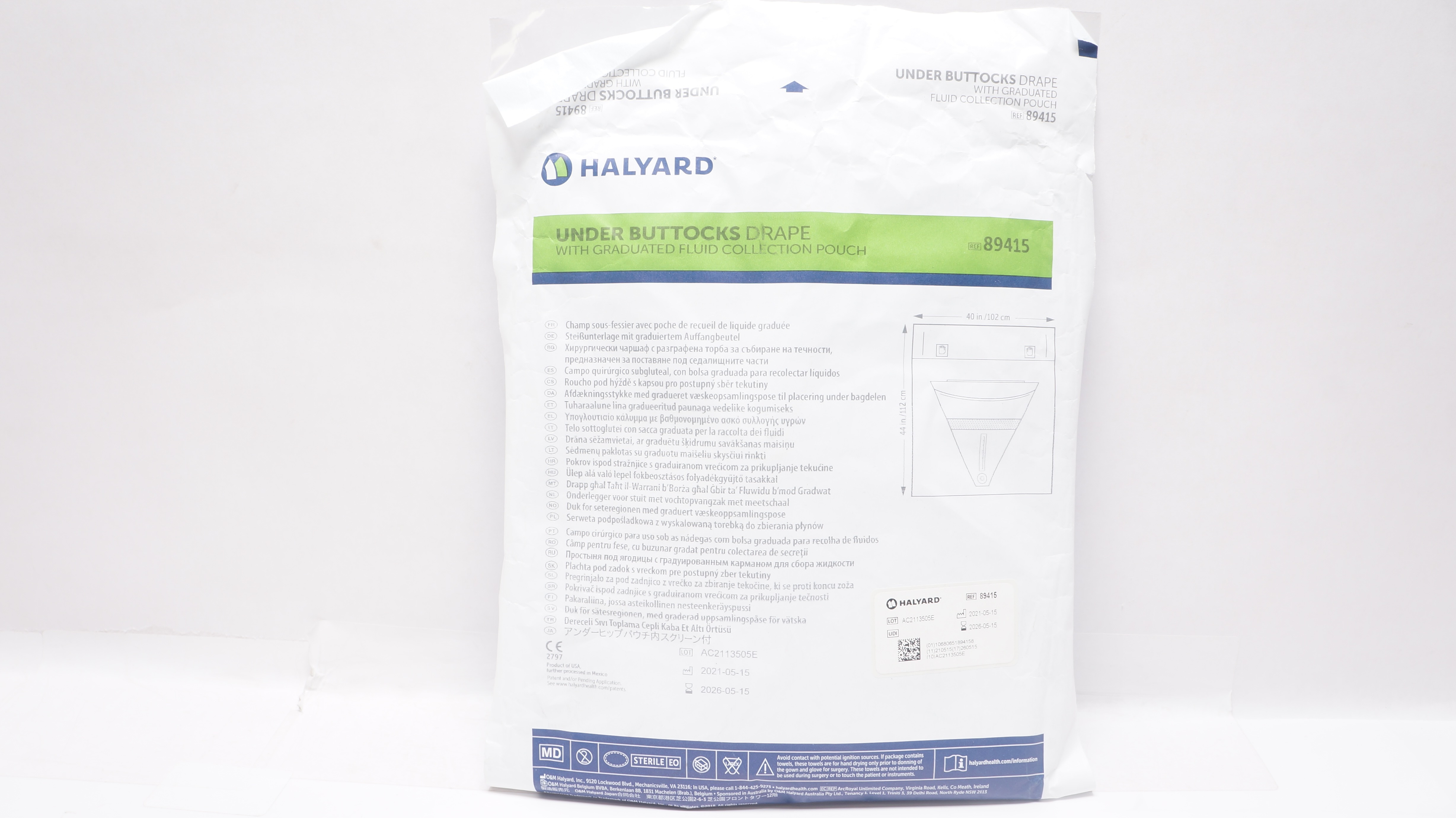 Halyard 89415 Under Buttocks Drape w/Fluid Collection Pouch 40inch x 44inch