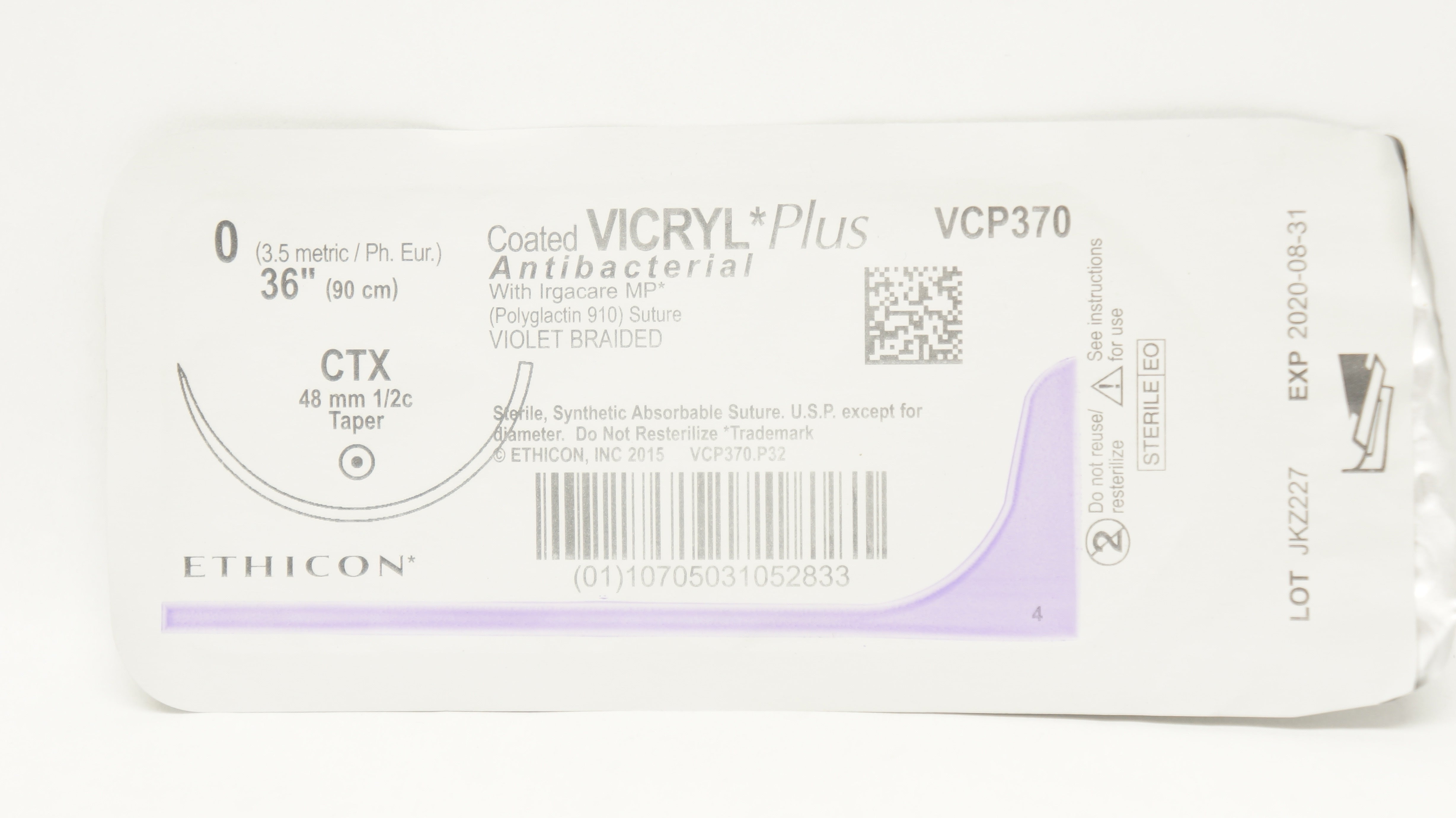 Ethicon VCP370 0 Coated VICRYL Plus Stre CTX 48mm 1/2c Taper, 36inch (x)