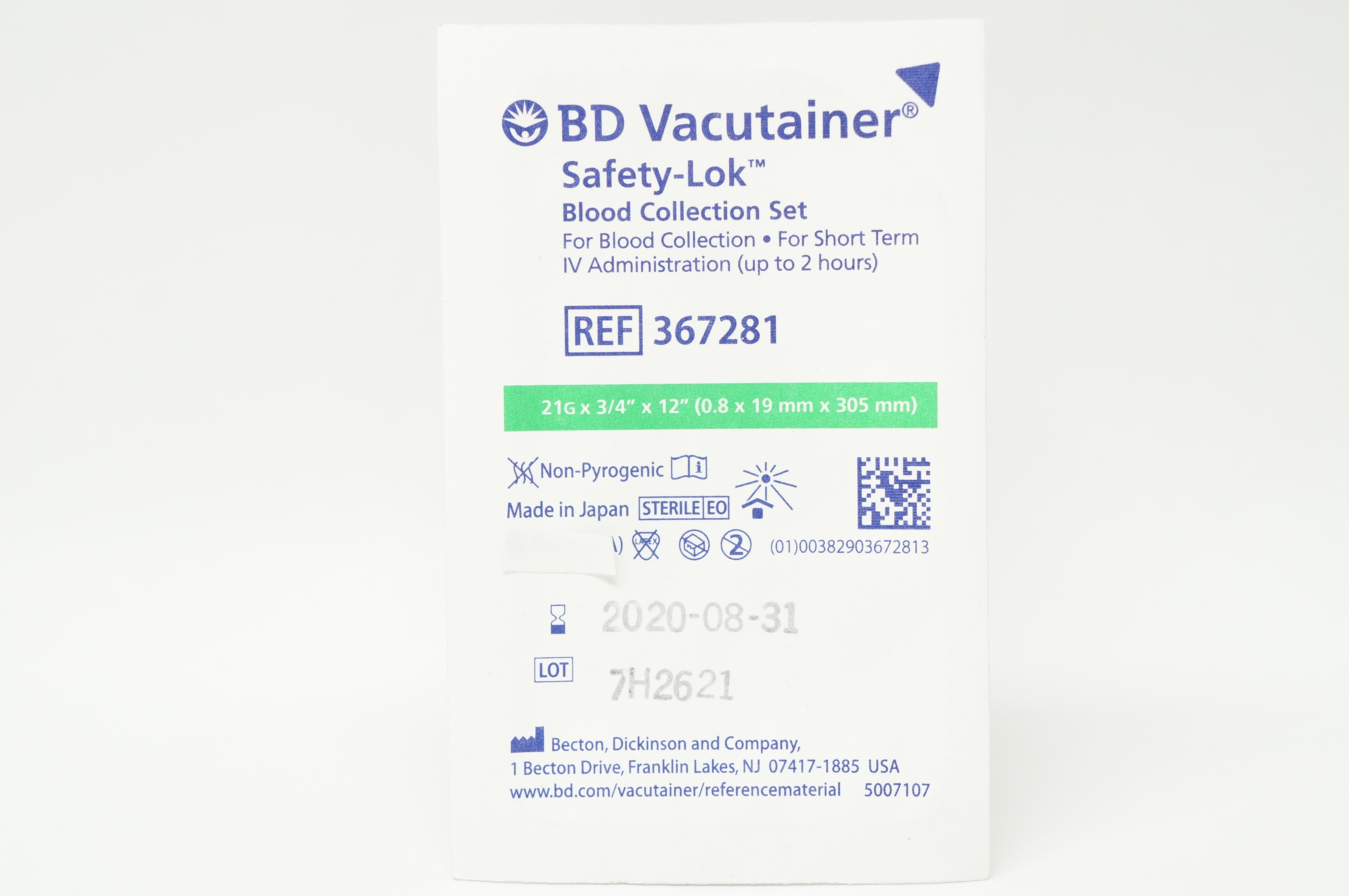 BD 367281 Safety-Lok Blood Collection Set 21G x 3/4inch x 12inch (x)