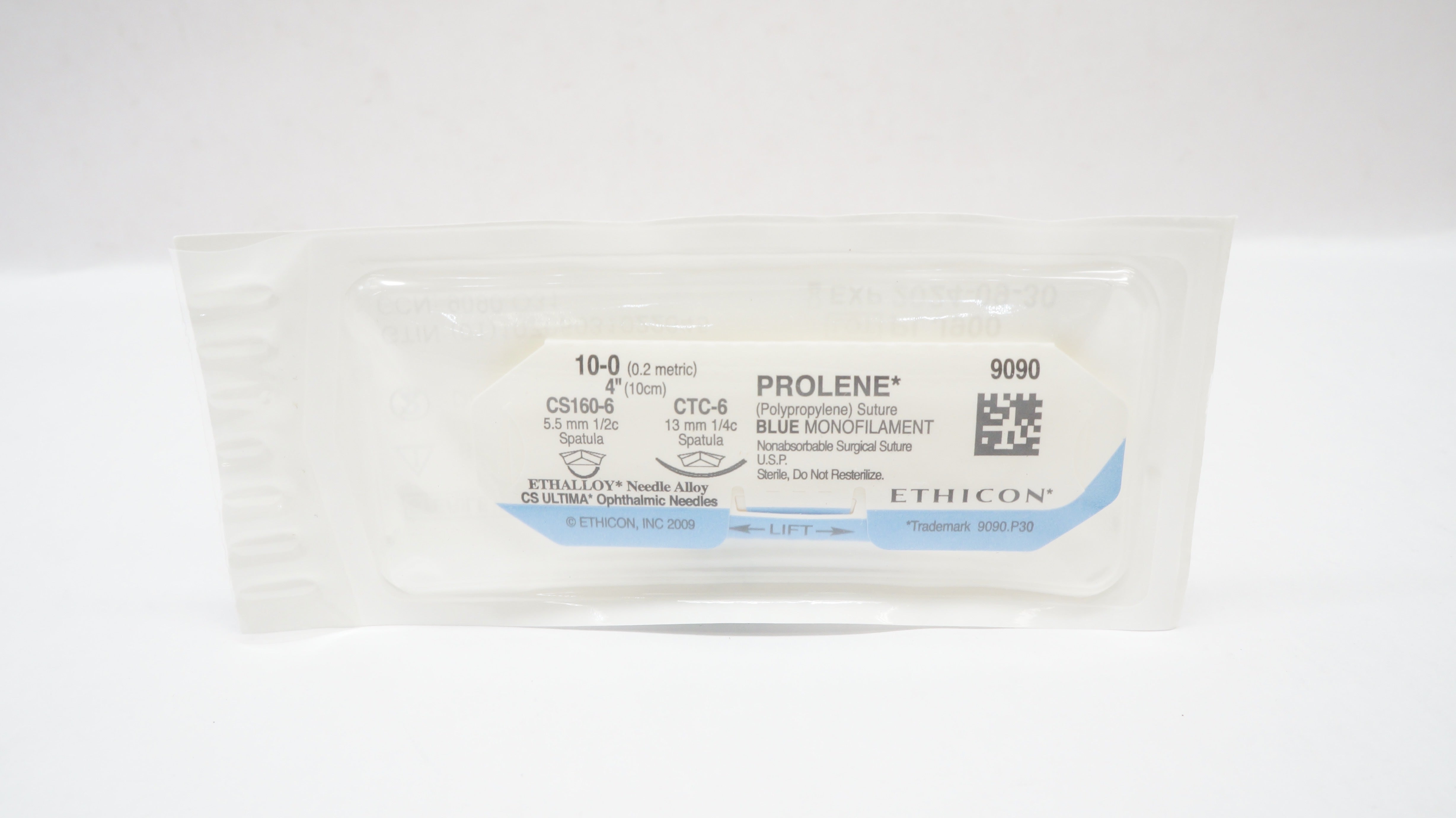 Ethicon 9090 10-0 PROLENE 4inch CS160-6,CTC-6 Spatula, Blue Monofilament Stre.