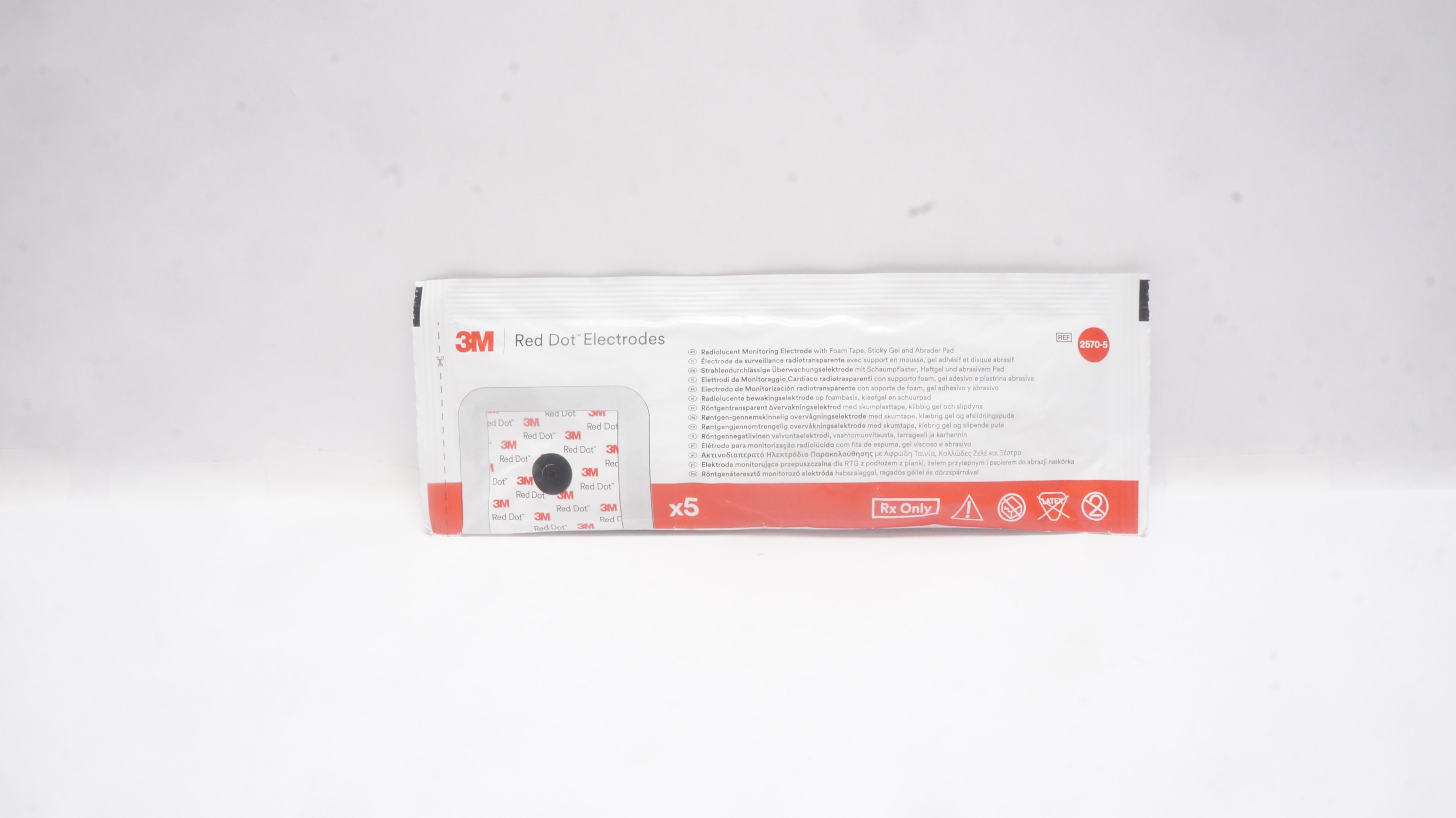 3M 2570-5 Red Dot Radiolucent Monitoring Electrodes - Pack of 5
