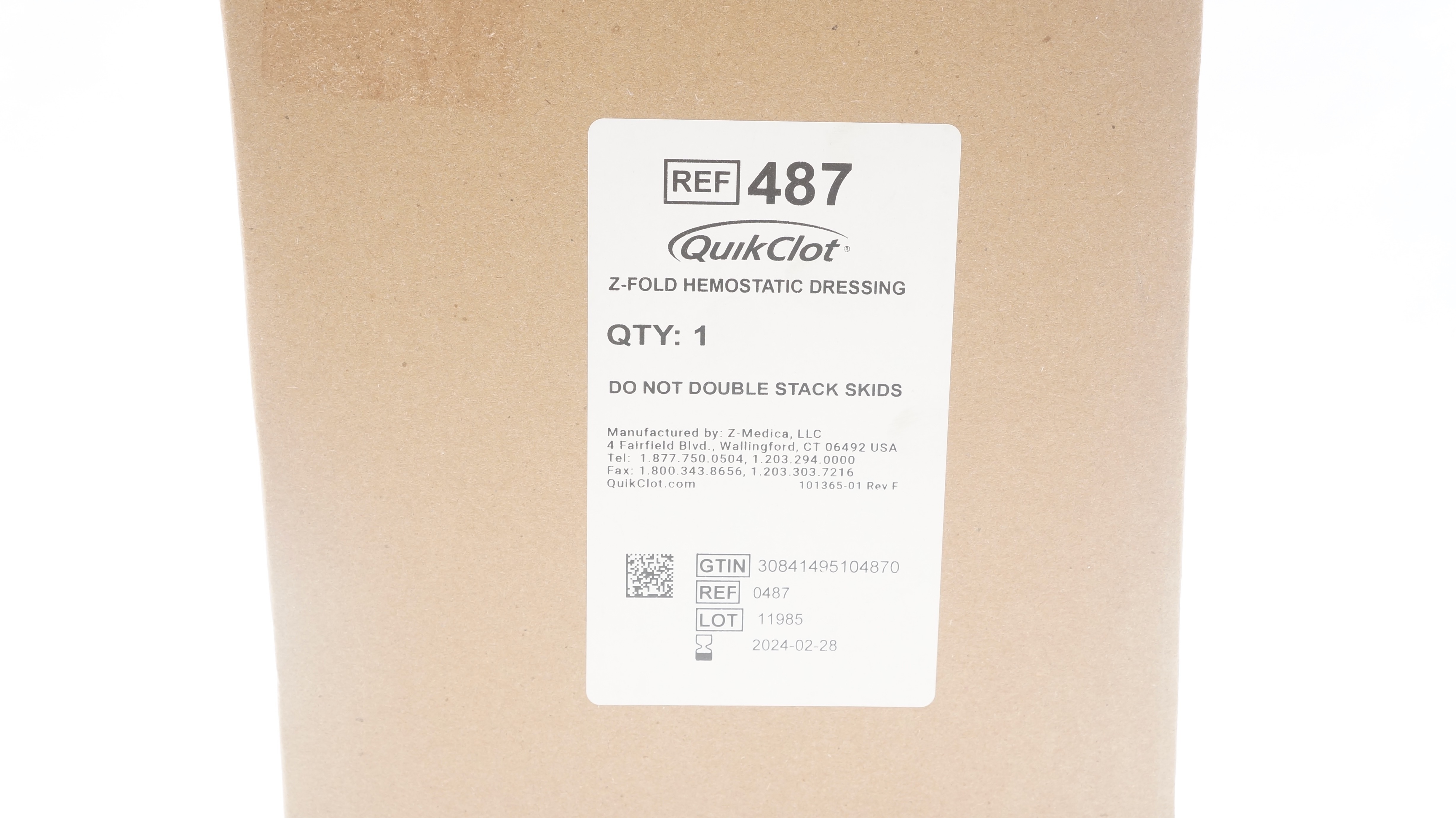 Z-Medica 0487 Quik Clot Z-Fold Hemostatic Dressing 3inch x 4yds (x)