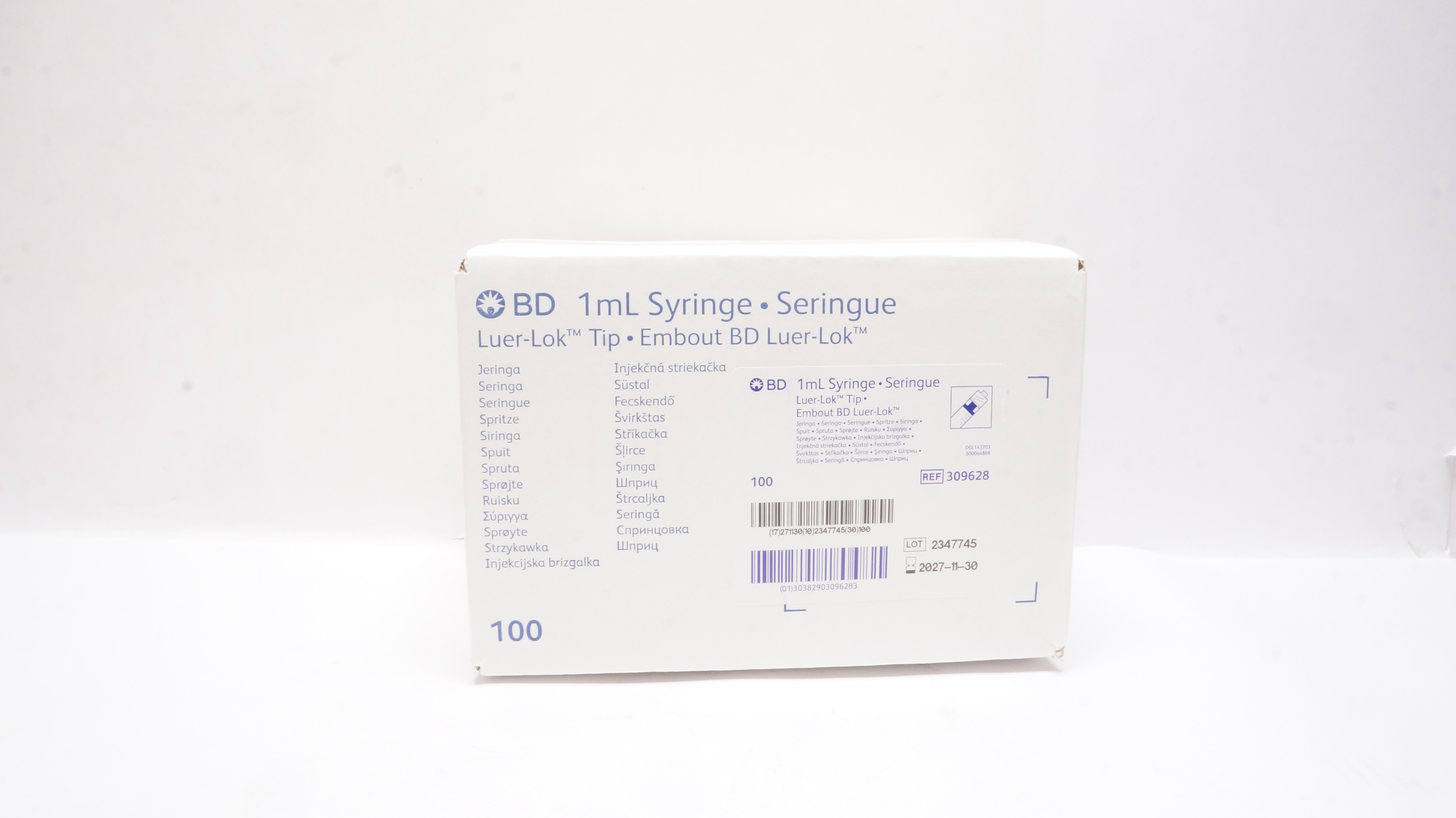 BD 309628 1ml Luer Lok Tip Syringe - Box of 100