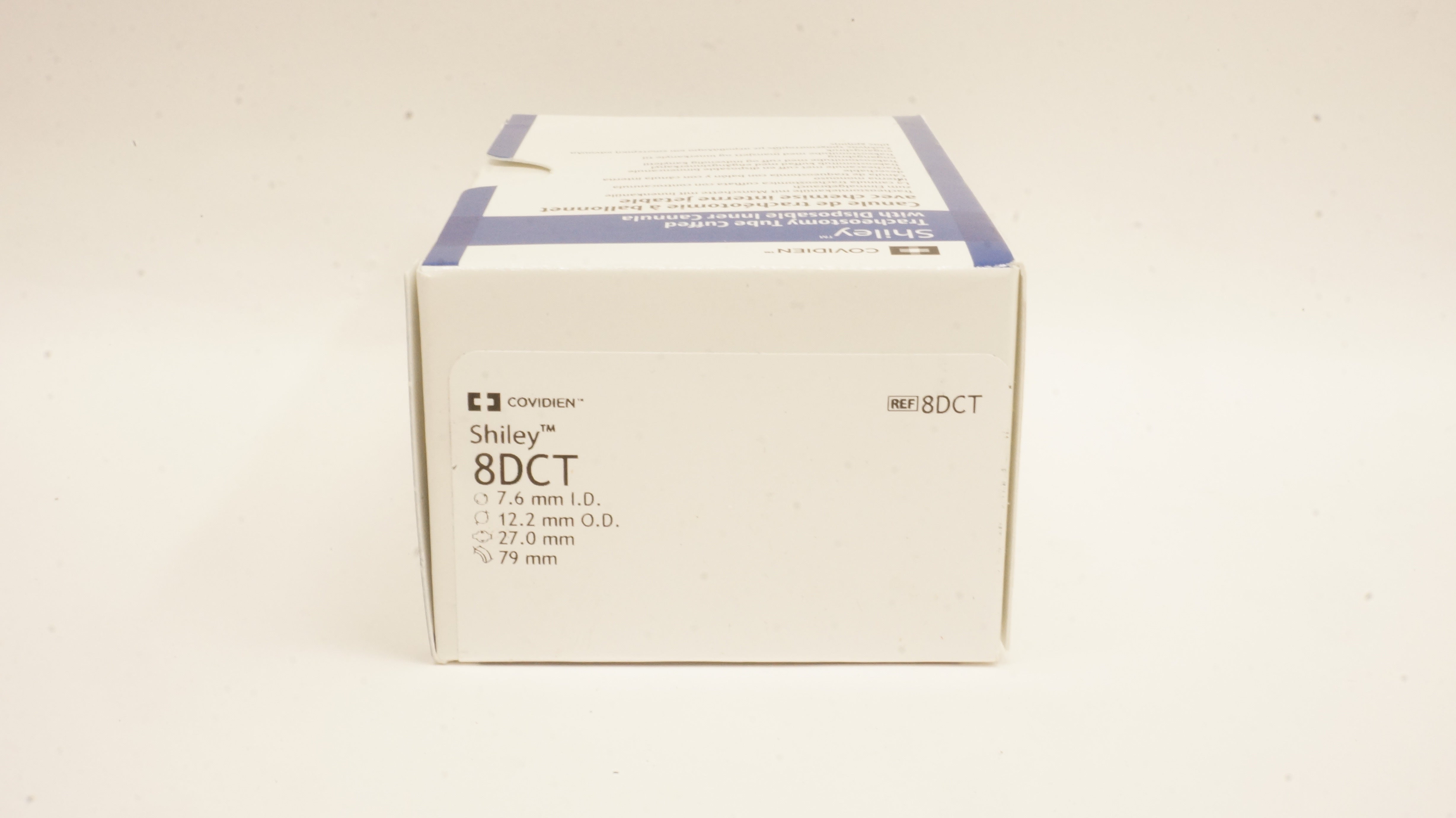 Covidien 8DCT Shiley Tracheostomy Tube Cuffed 7.6 ID x 12.2 OD x 27.0mm x 79mm