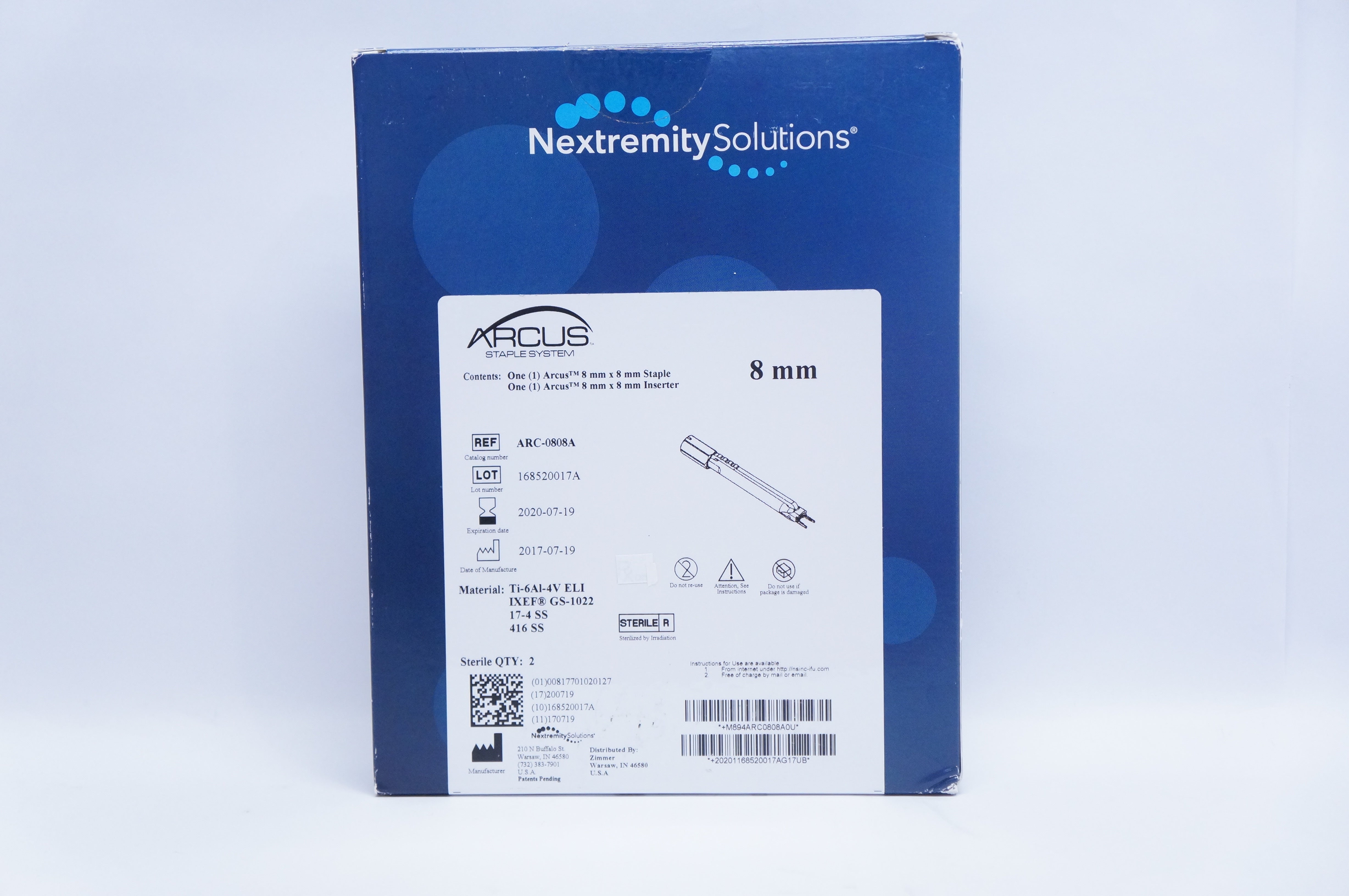 Nextremity Solutions ARC-0808A Arcus 8x 8mm Staple,8 x 8mm Inserter (x)