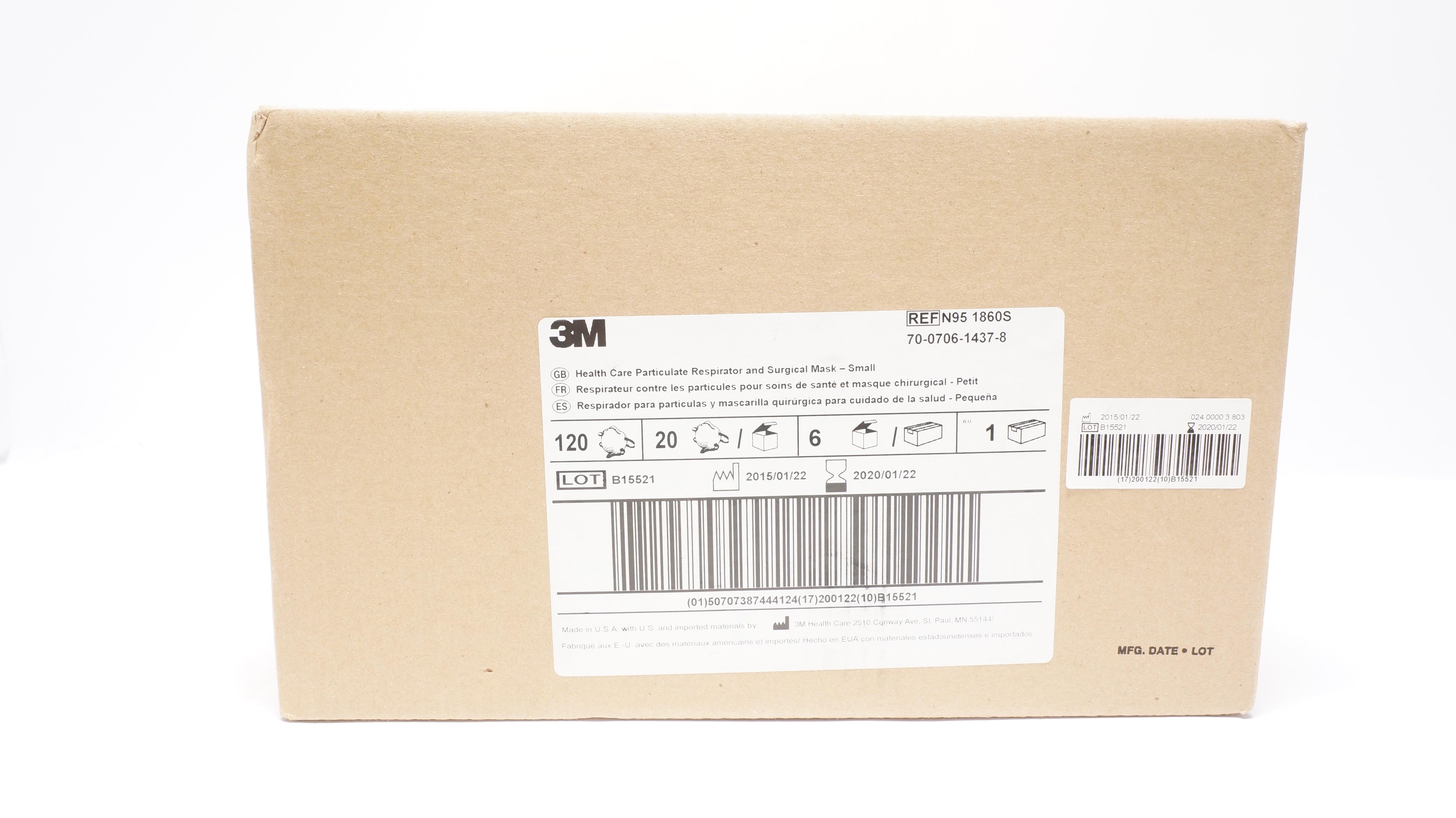 3M 1860S Health Care Particulate Respirator and Surgical Mask S - Pack of 120(x)