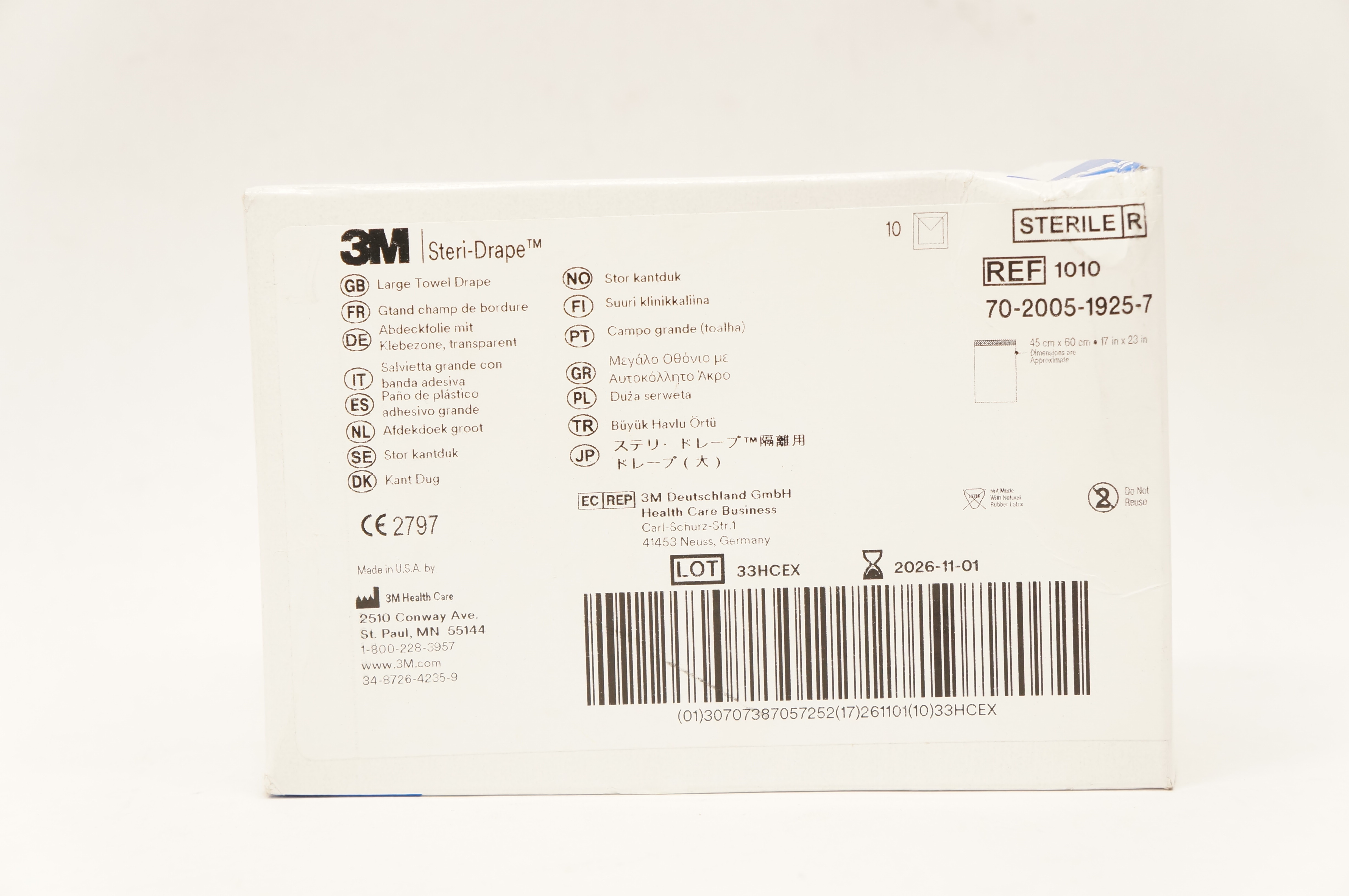 3M 1010 Steri-Drape Large Towel Drape 17 inch x 23 inch - Pack of 10