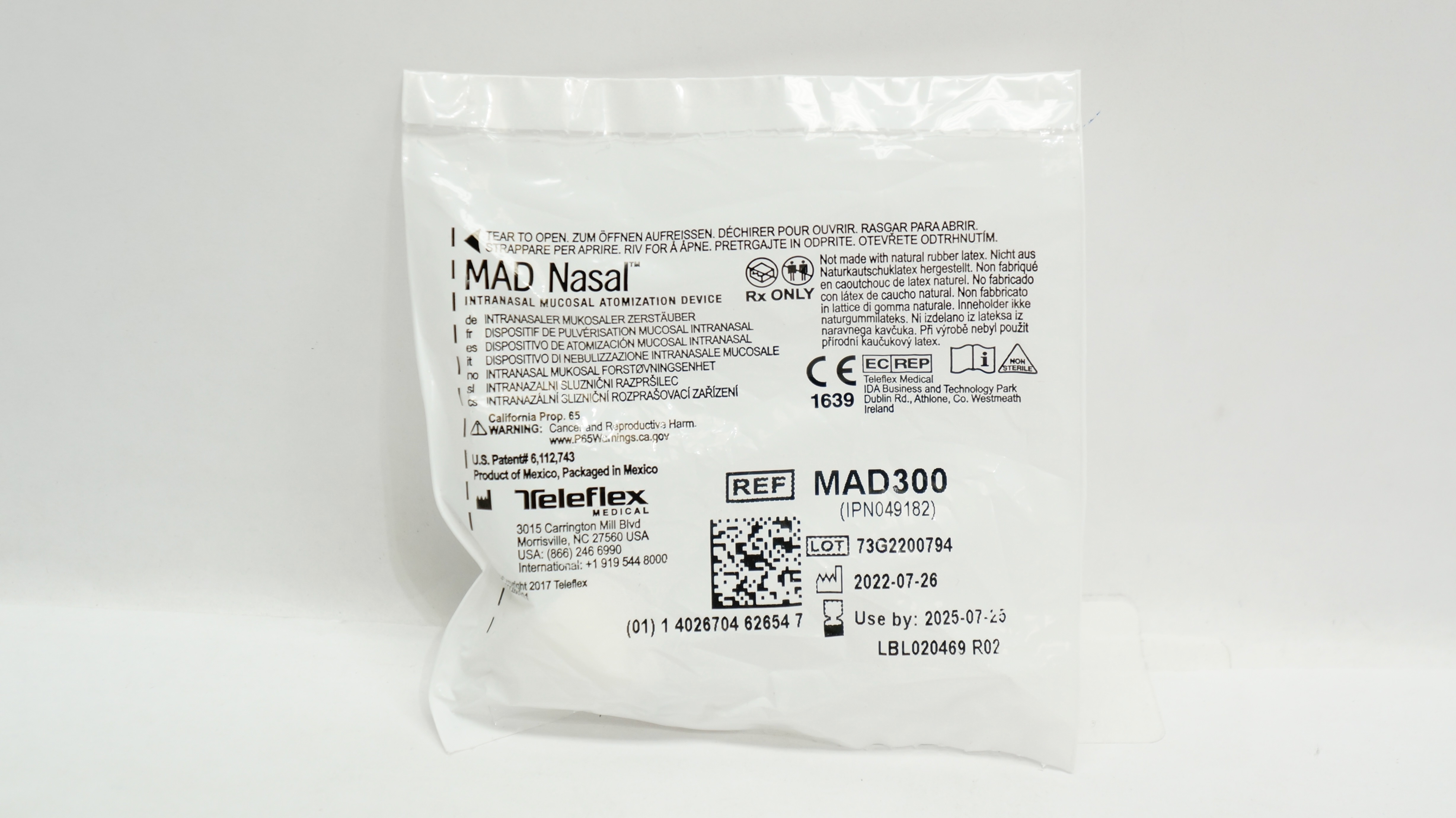 Teleflex MAD300 MAD Nasal Intranasal Mucosal Atomization Device