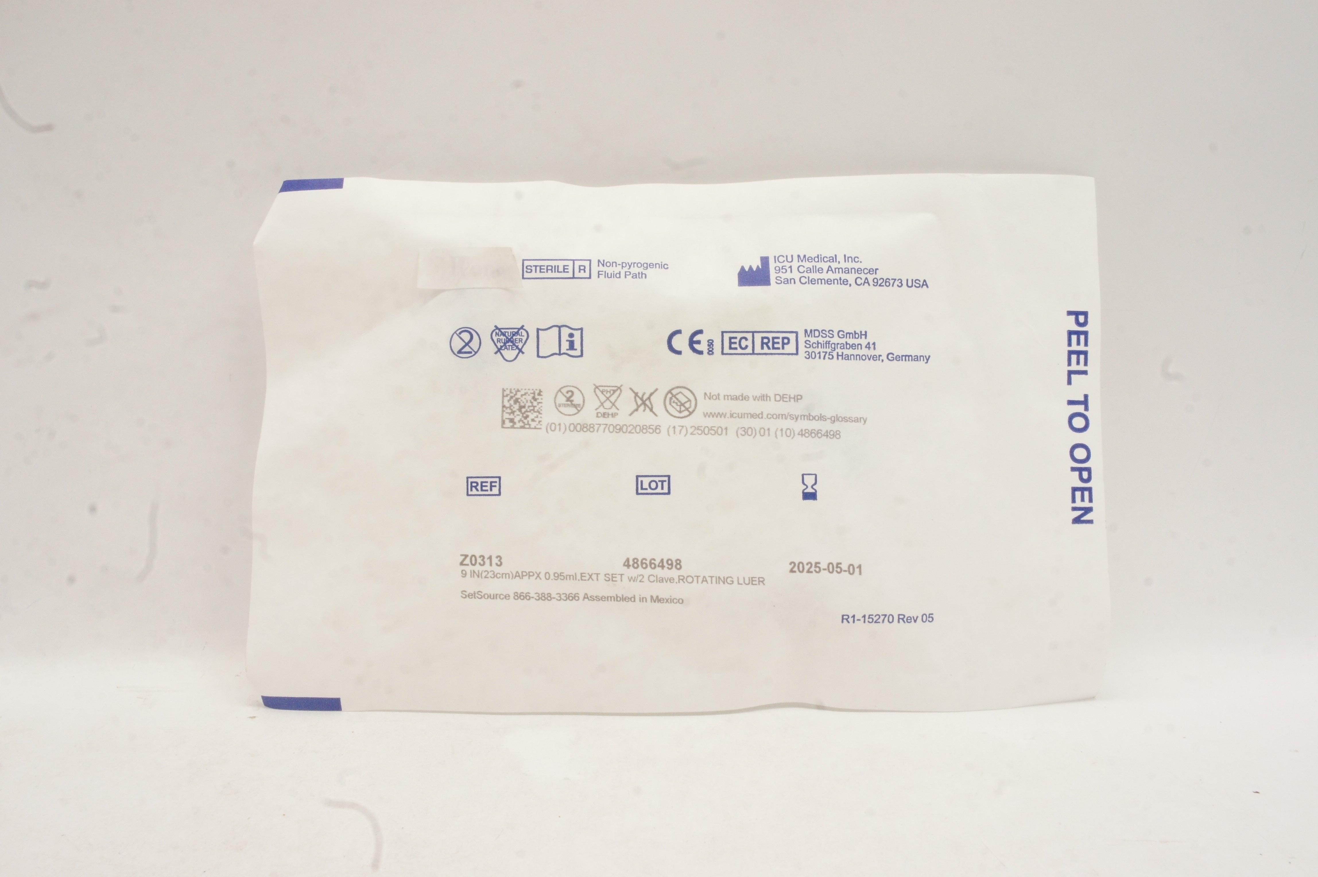 ICU Medical Z0313 9inch APPX 0.95ml EXT Set w/2 Clave Rotating Luer