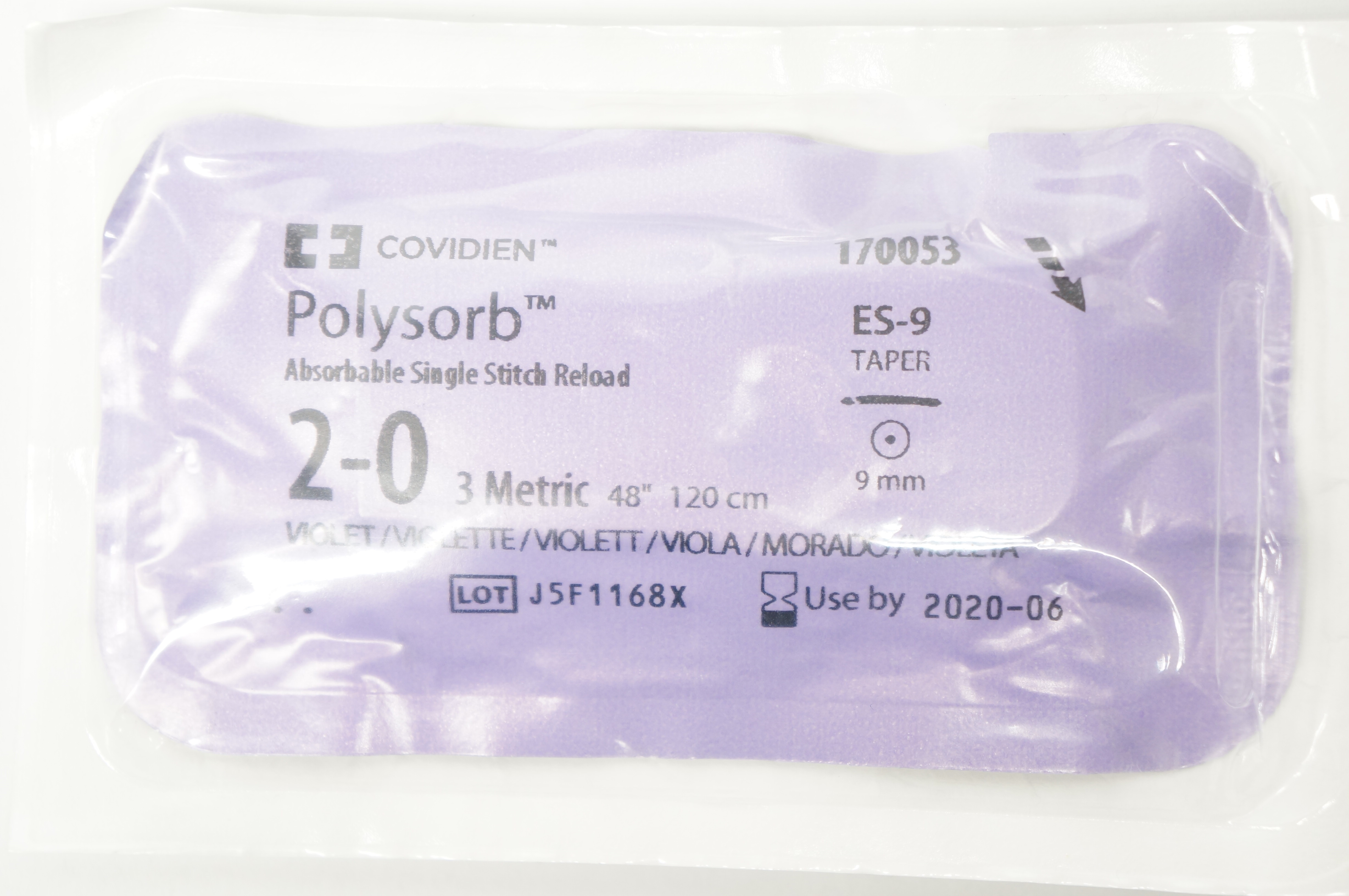 Covidien 170053 Polysorb 2-0  ES-9, 9mm Taper, 48inch (x)