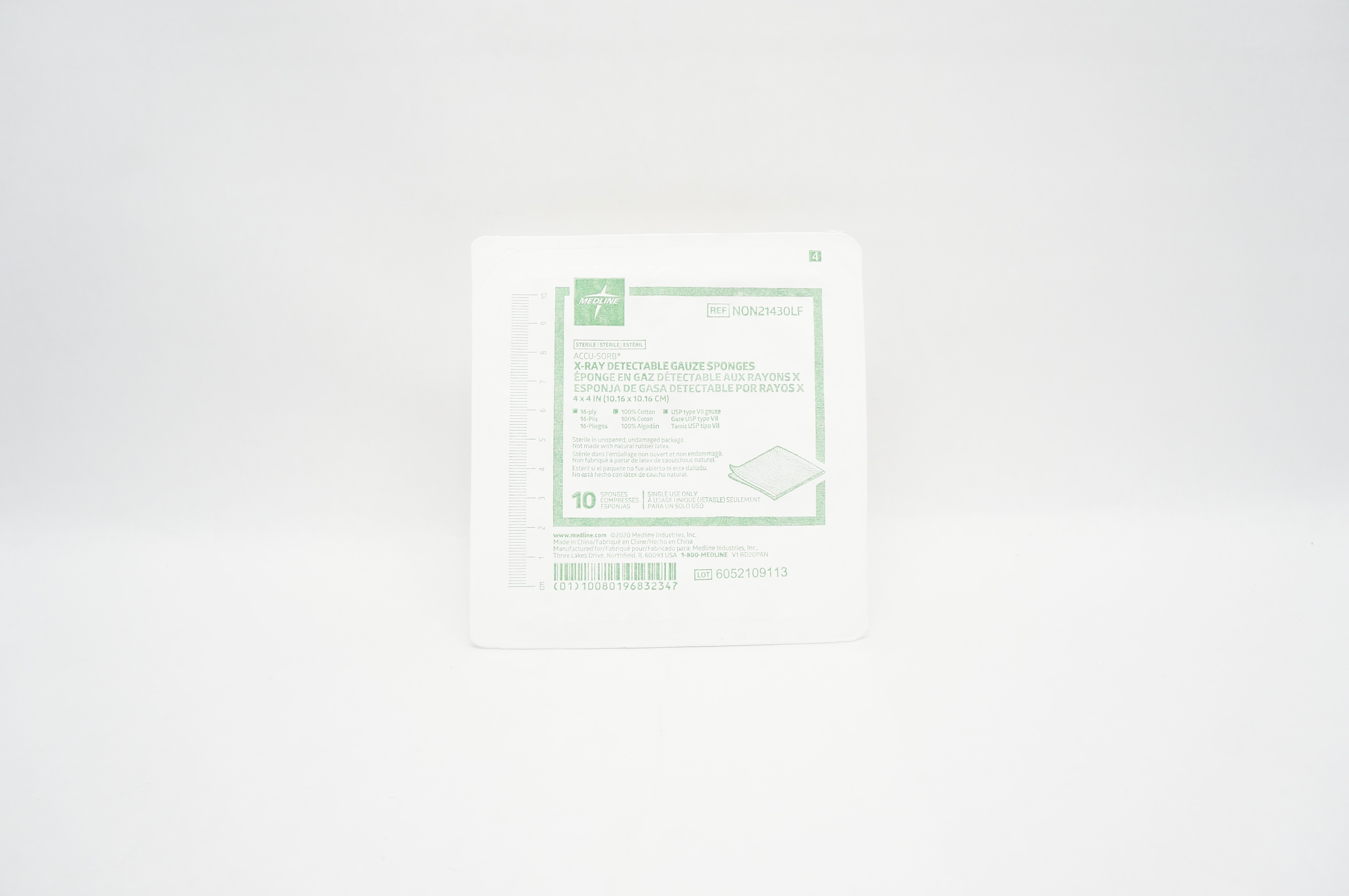 Medline NON21430LF Accu-Sorb X-Ray Detectable Gauze Sponges 4x4inch - Pack of 10