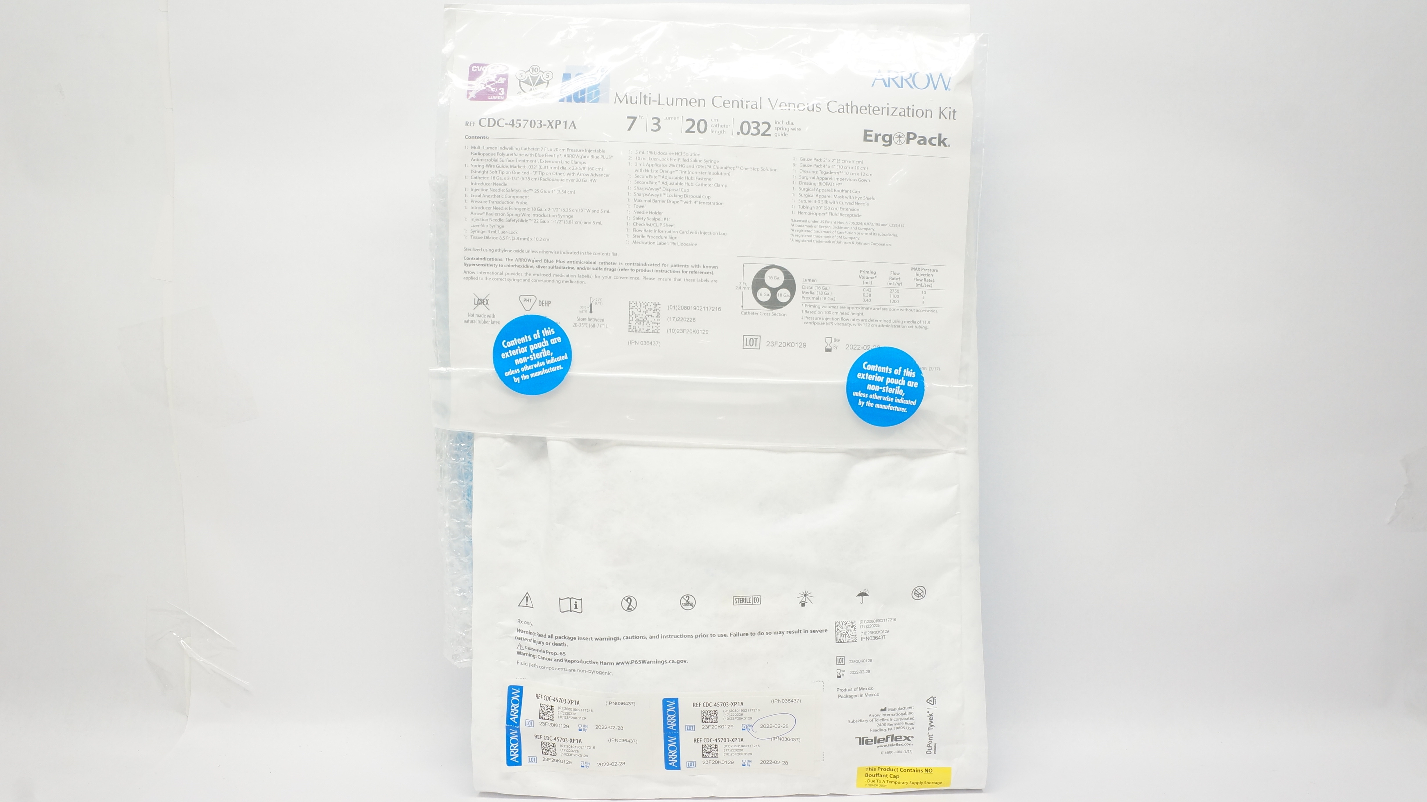 Arrow CDC-45703-XP1A Multi-Lumen Central Venous Catheterization Kit 7Fr. (x)