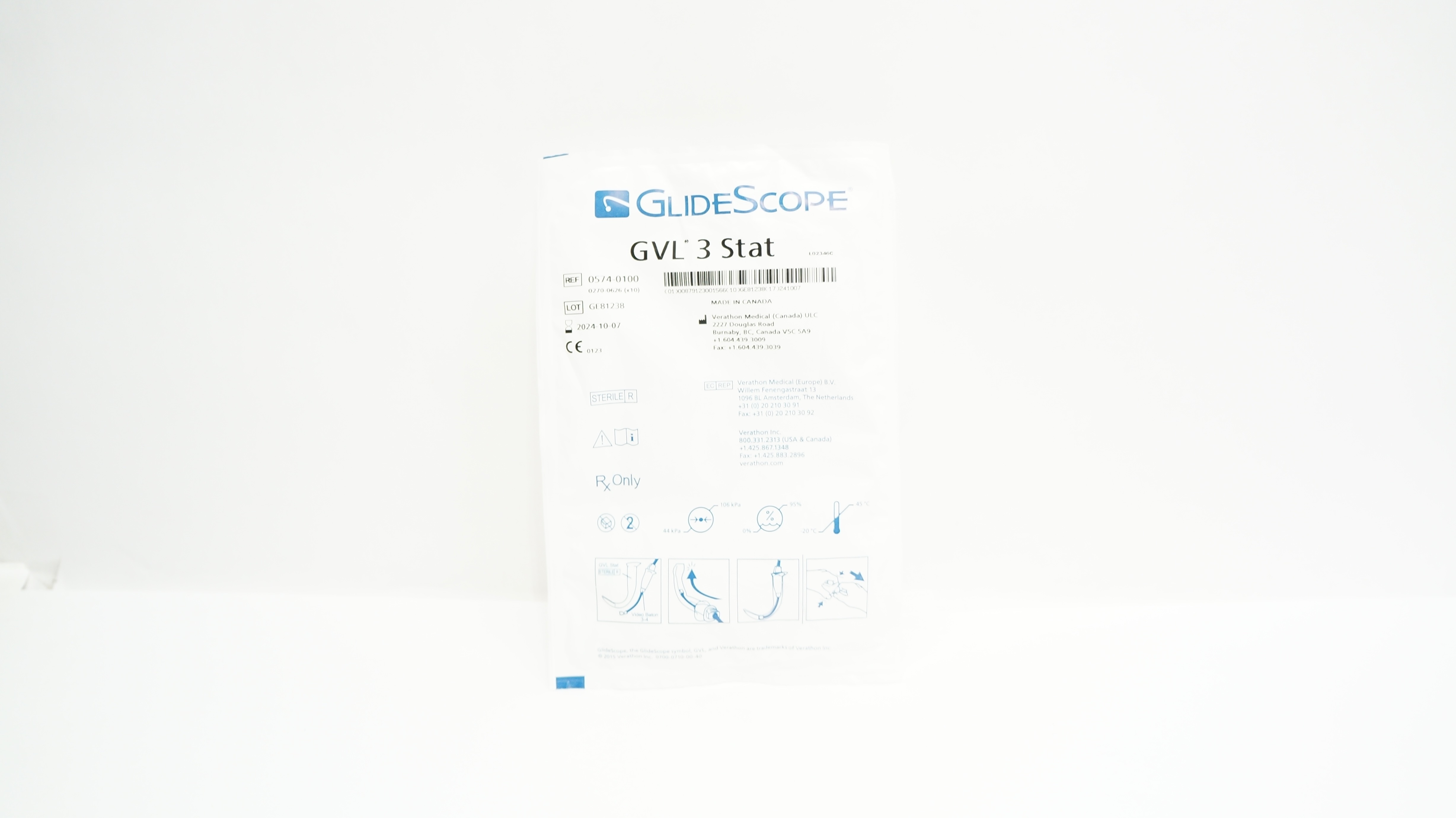 Verathon Medical 0574-0100 GlideScope GVL 3 Stat Video Laryngoscope