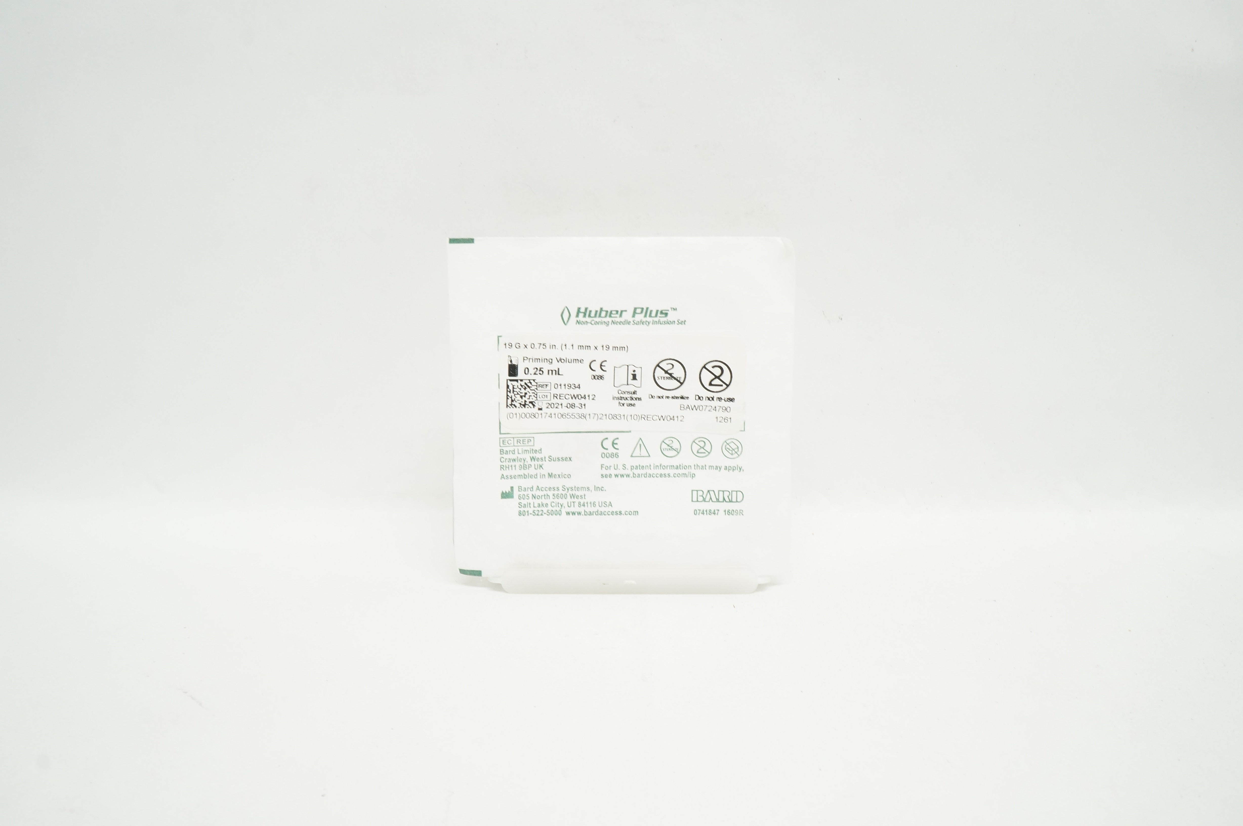 Bard 011934 Huber Plus Non-Coring Ndle Safety Infusion Set 19G x 0.75 inch