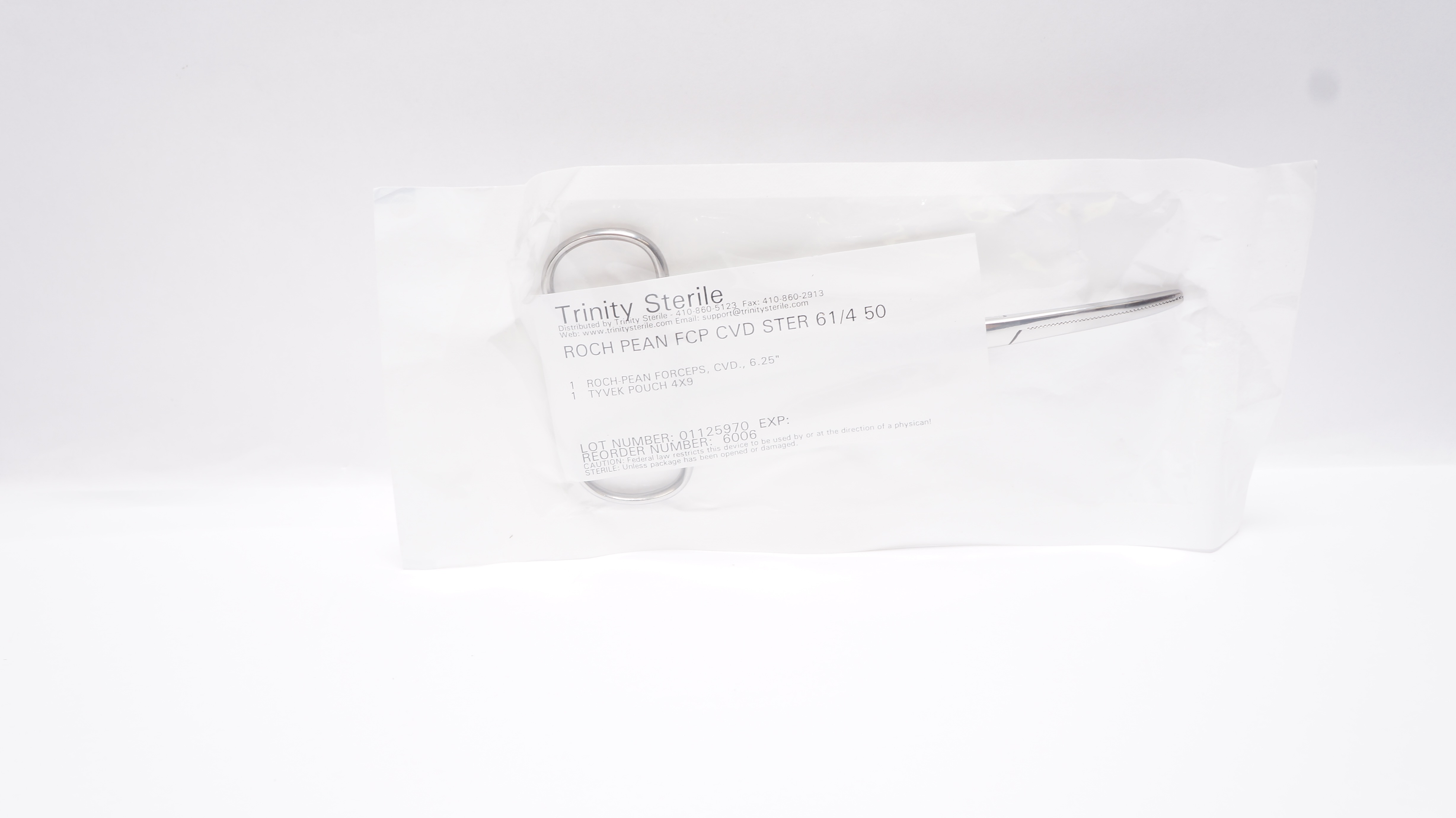 Trinity Sterile 6006 Roch Pean Forceps CVD 6.25inch, Tyvek Pouch 4 x 9inch