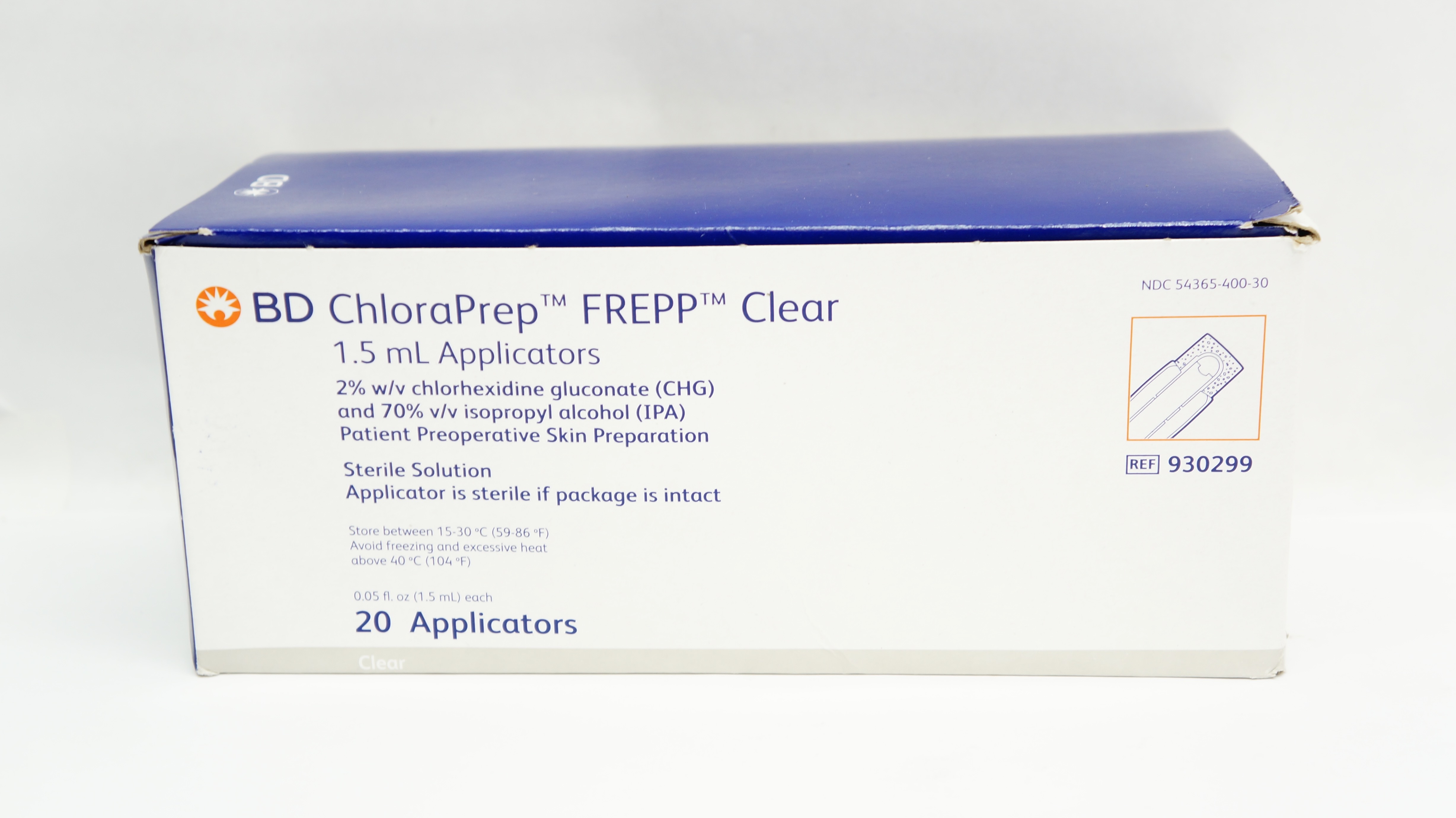 BD 930299 ChloraPrep FREPP Clear 1.5 mL Applicators - Box of 20