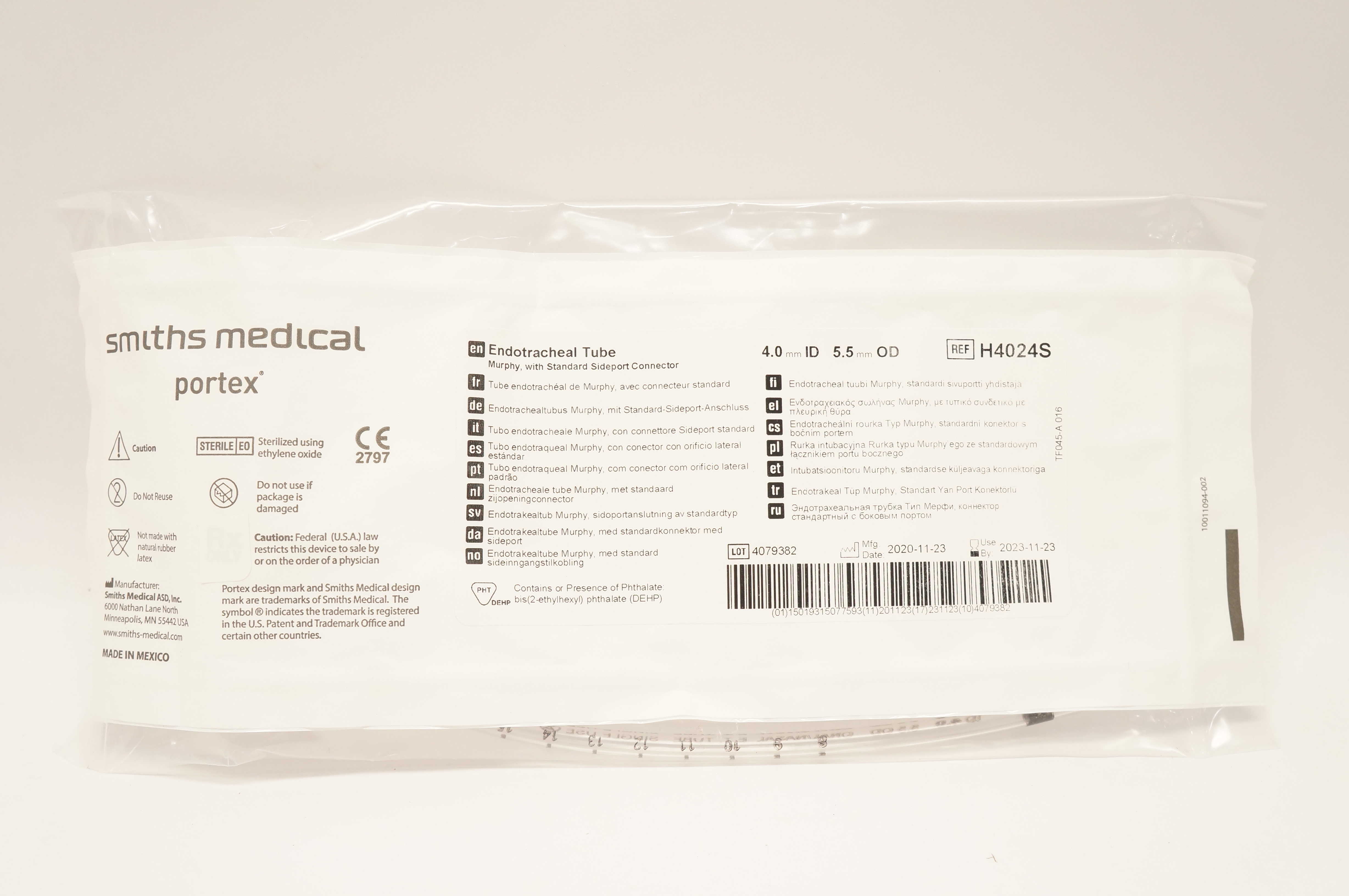 Smiths Medical H4024S Portex Endotracheal Tube 4.0mm I.D. x 5.5mm O.D.