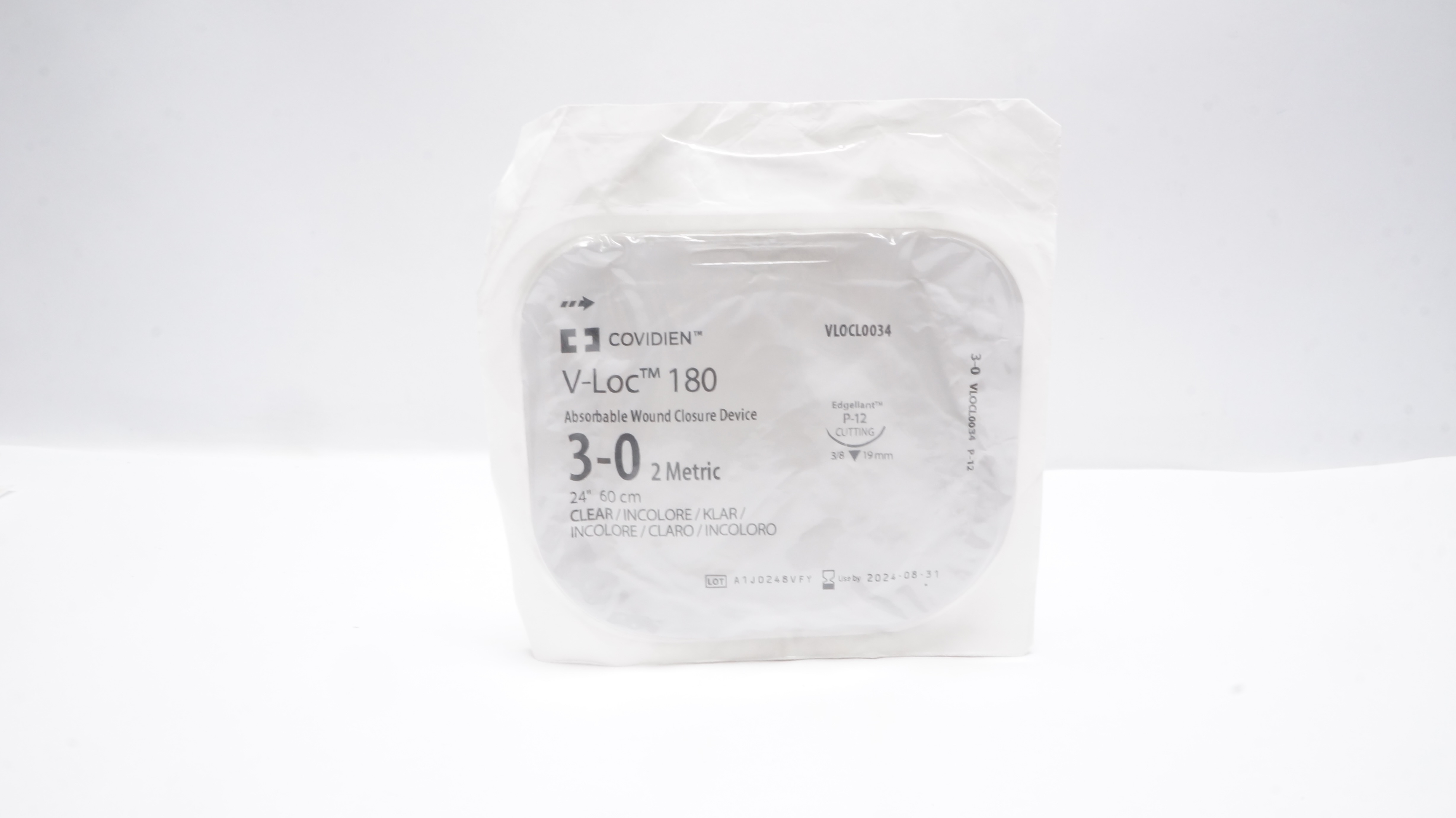 Covidien VLOCL0034 3-0 V-Loc 180 Wound Closure 24inch, P-12 Cutting 3/8c 19mm(x)