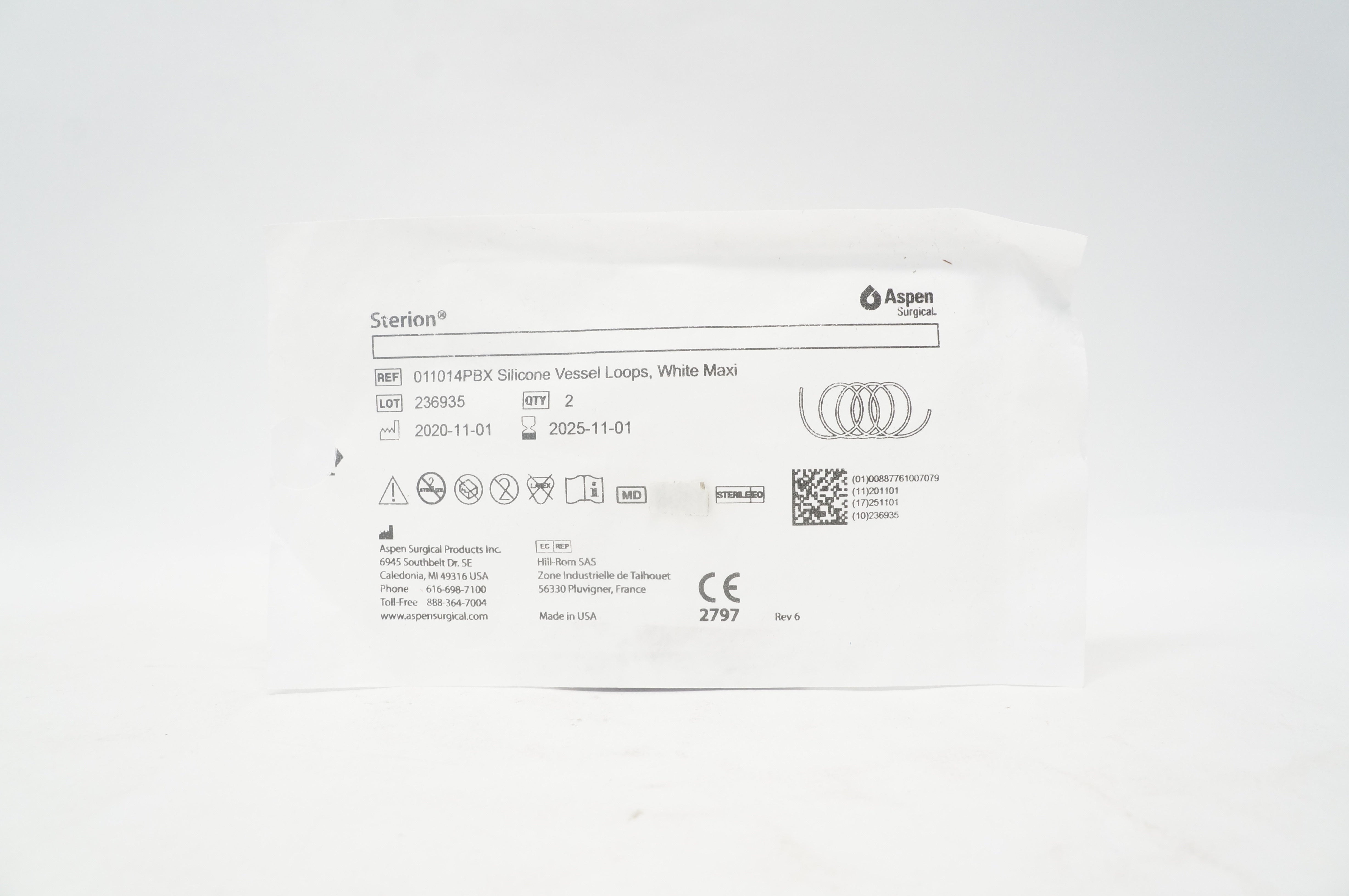 Aspen 011014PBX Hill-Rom Silicone Vessel Loops, White Maxi - Pack of 2